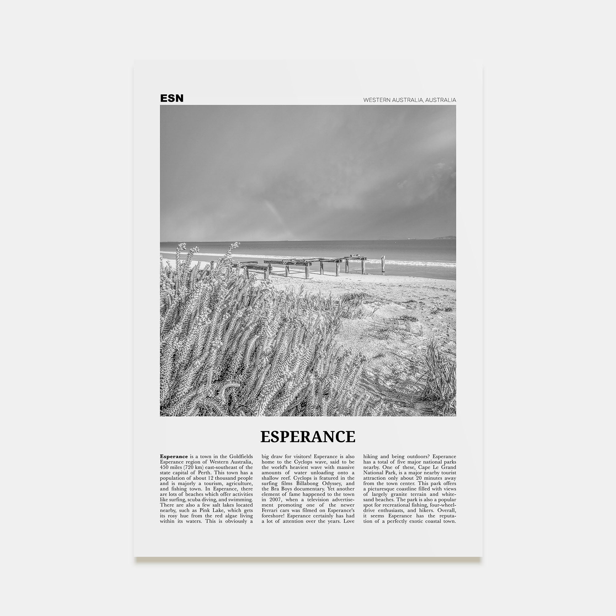 Esperance Travel B&W Poster