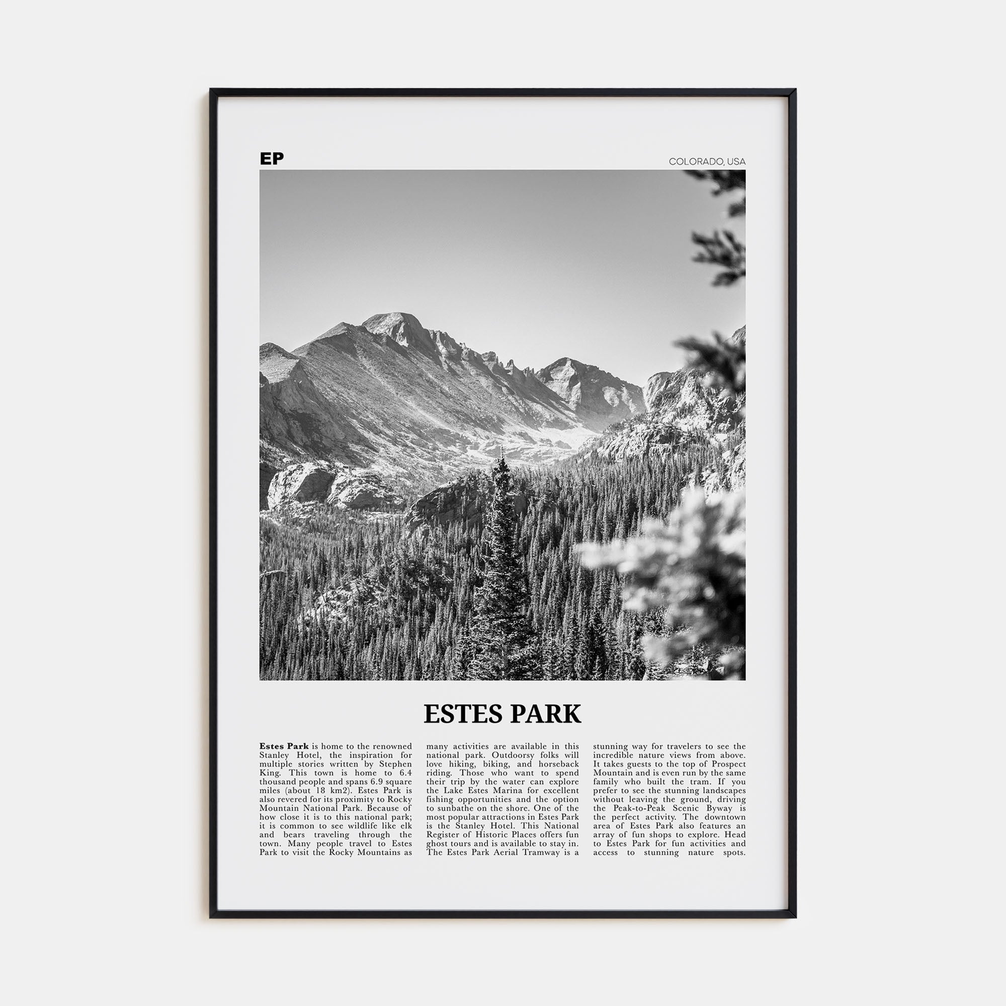 Estes Park Travel B&W Poster