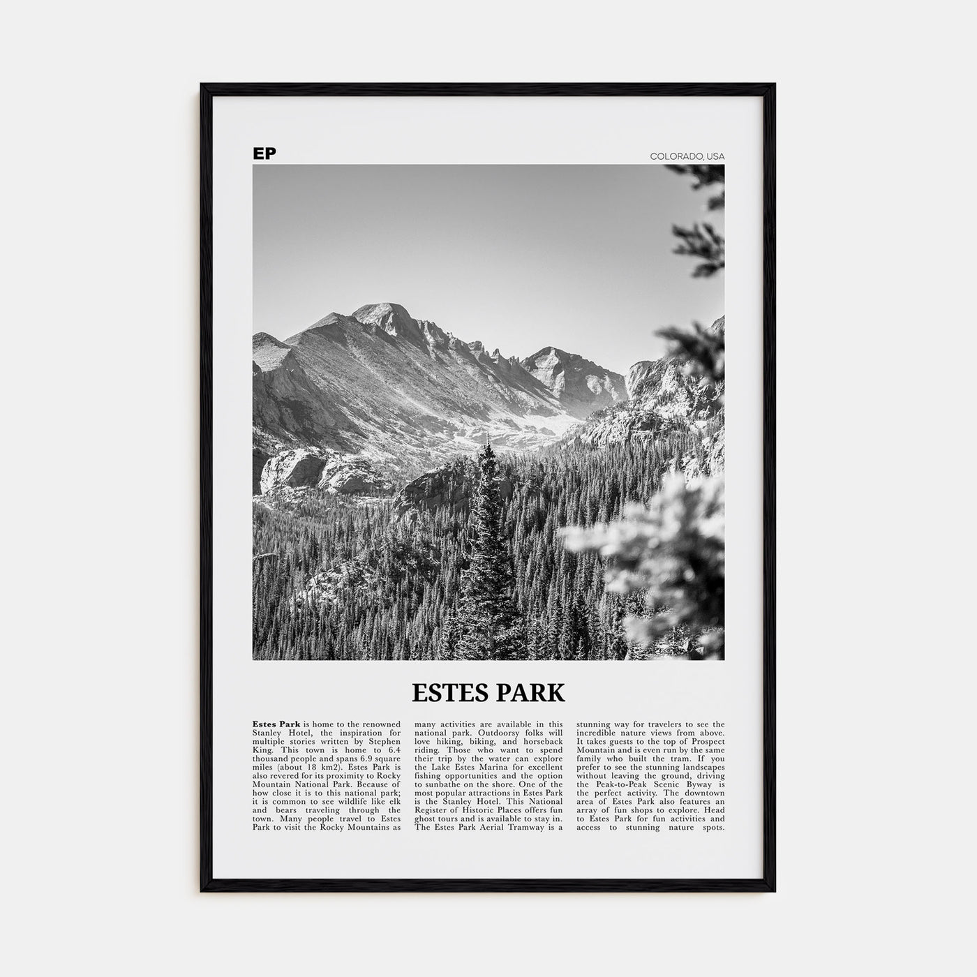 Estes Park Travel B&W Poster