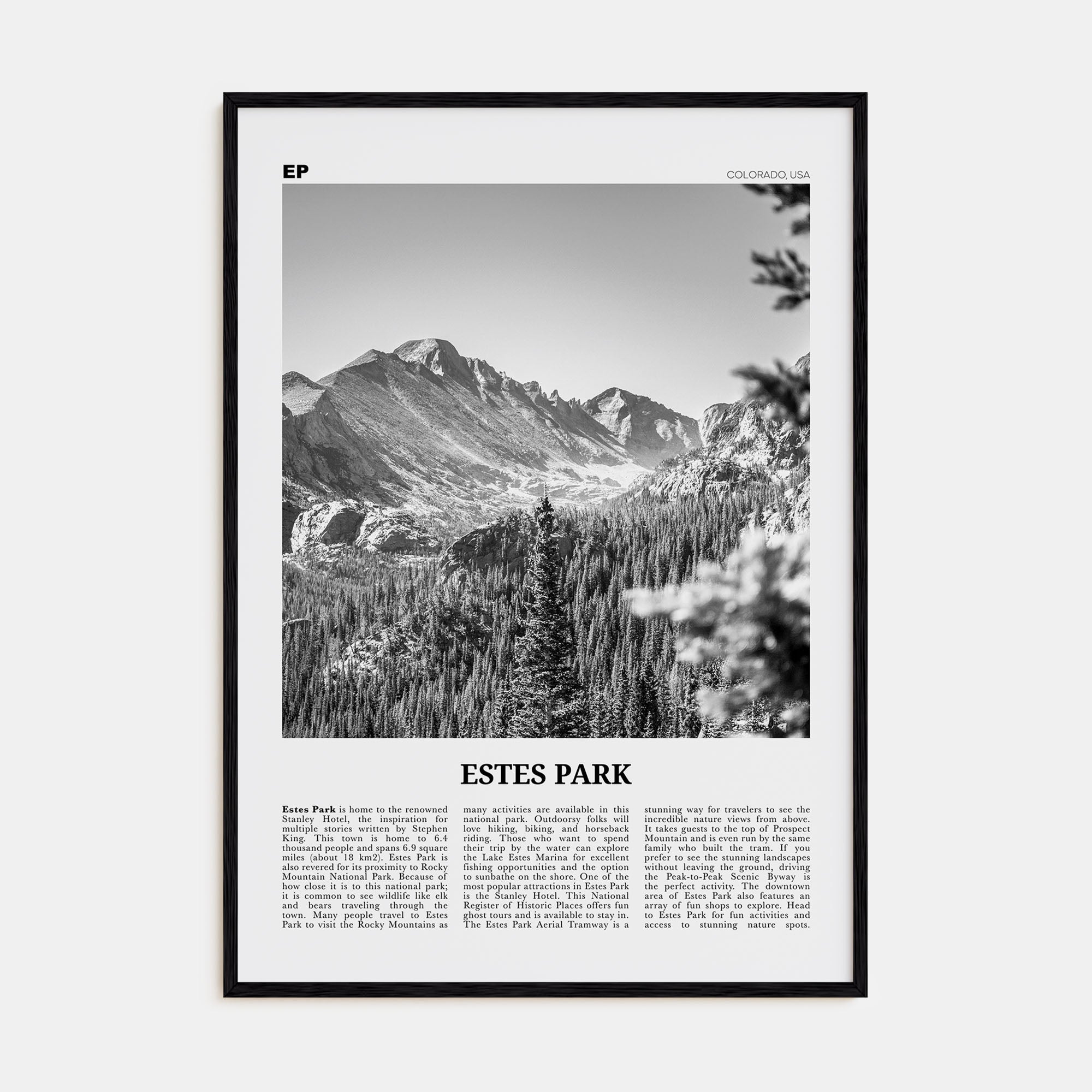 Estes Park Travel B&W Poster