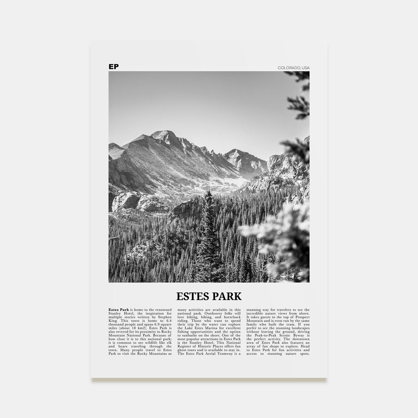 Estes Park Travel B&W Poster