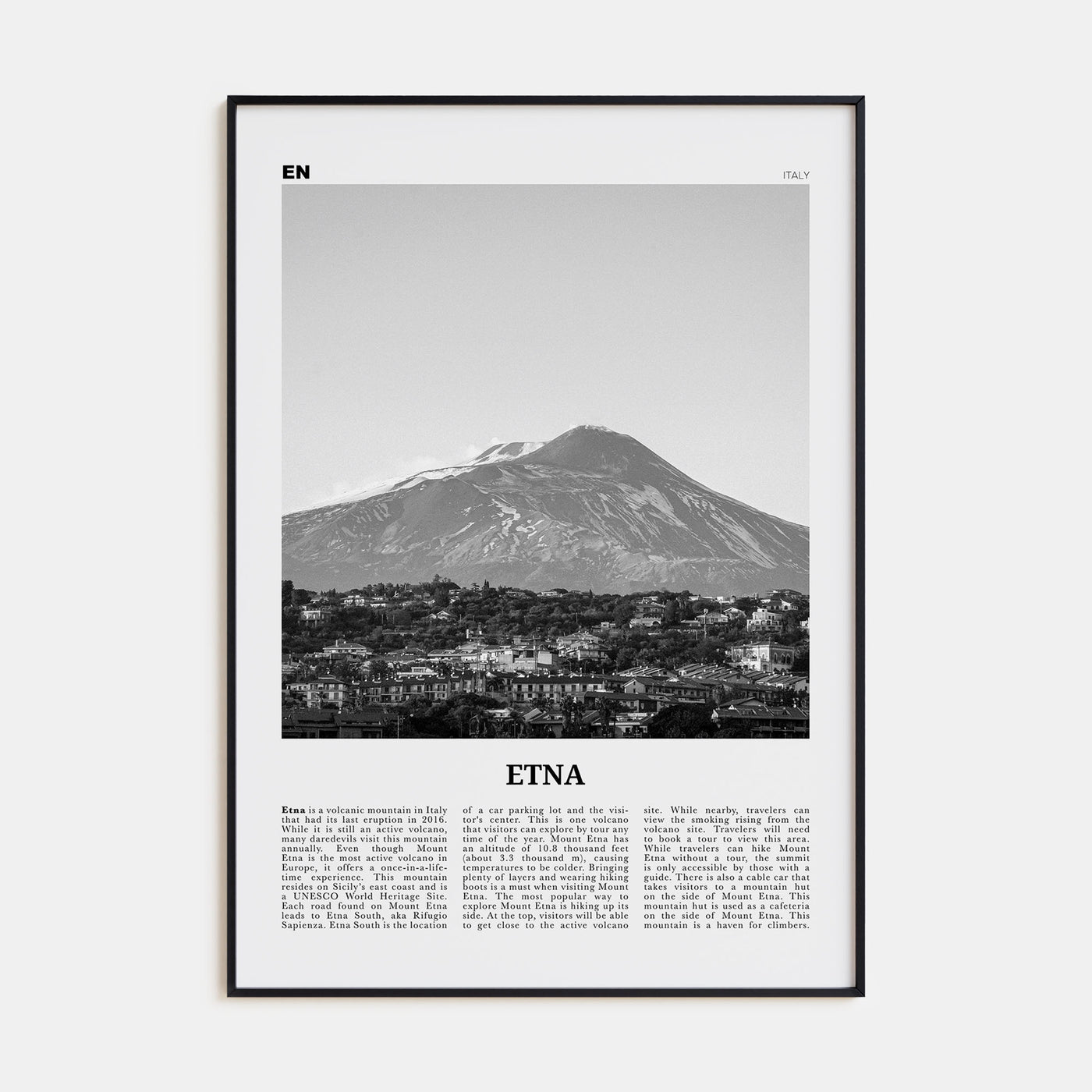 Etna Travel B&W Poster
