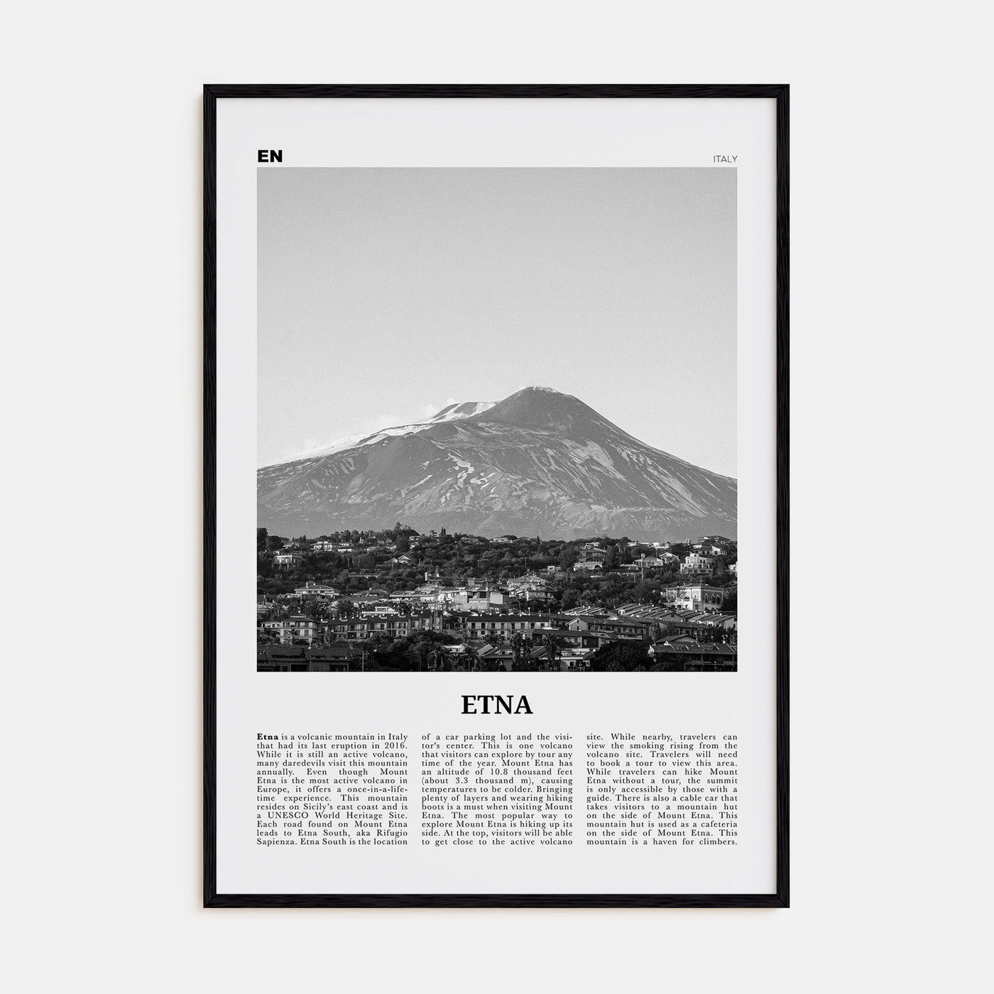 Etna Travel B&W Poster