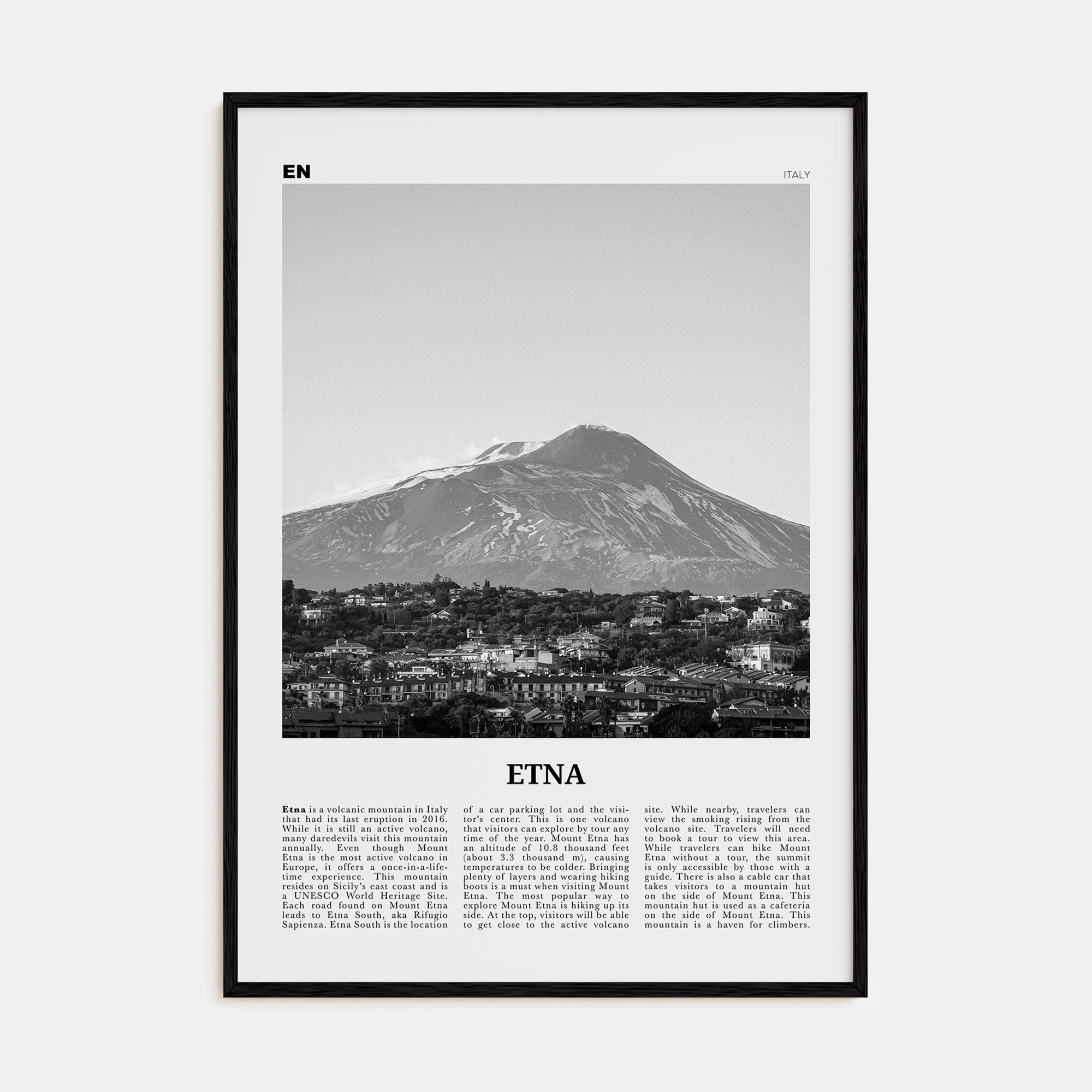 Etna Travel B&W Poster