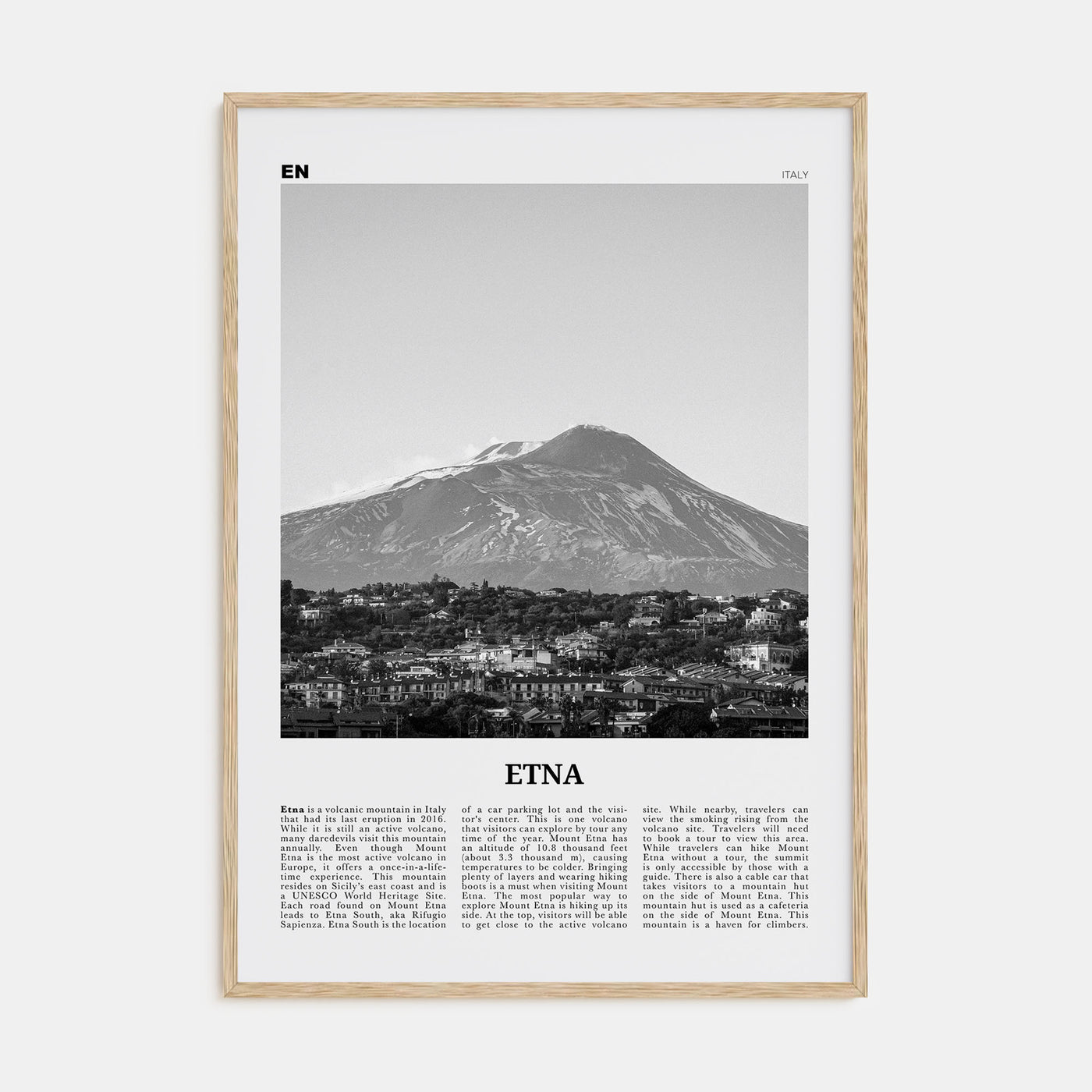 Etna Travel B&W Poster