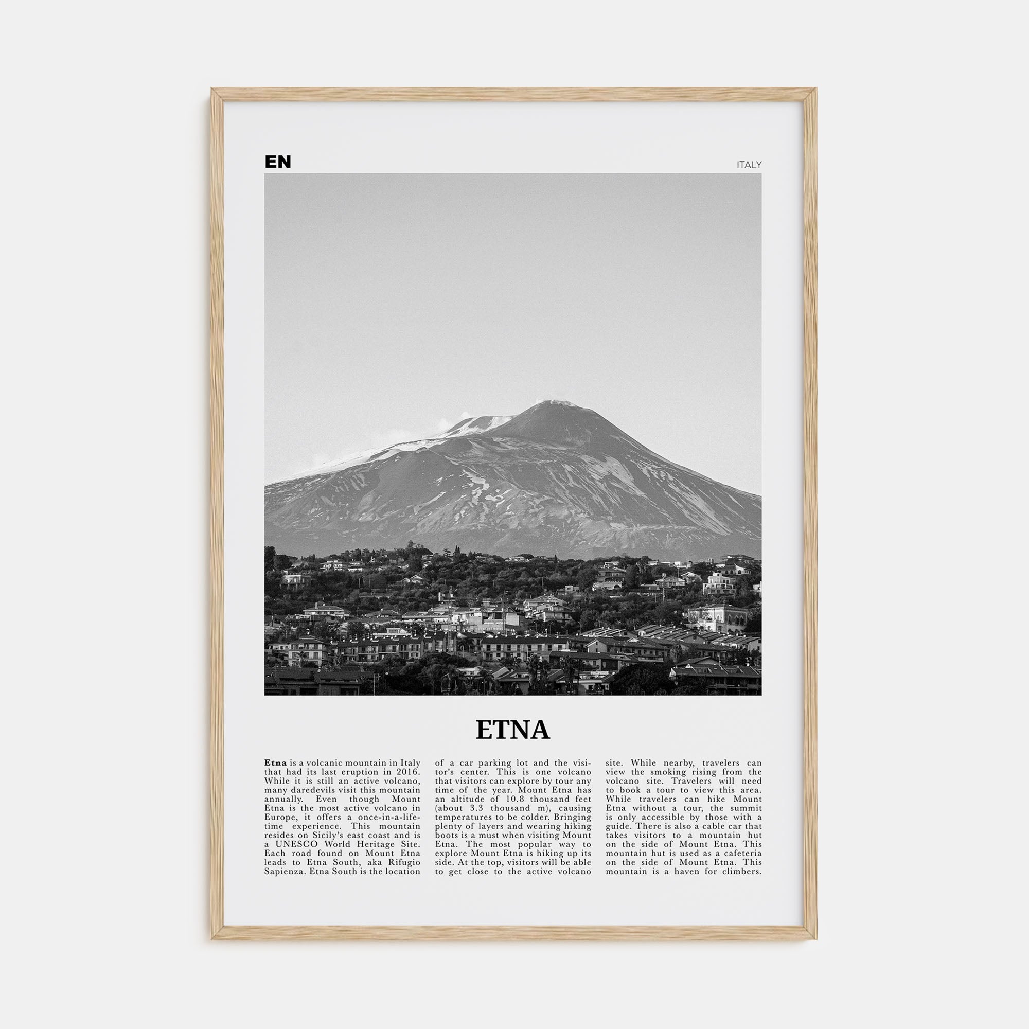 Etna Travel B&W Poster