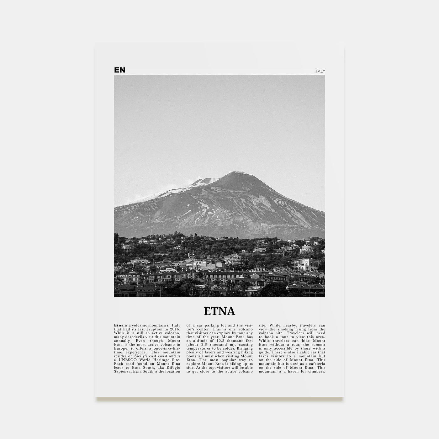 Etna Travel B&W Poster