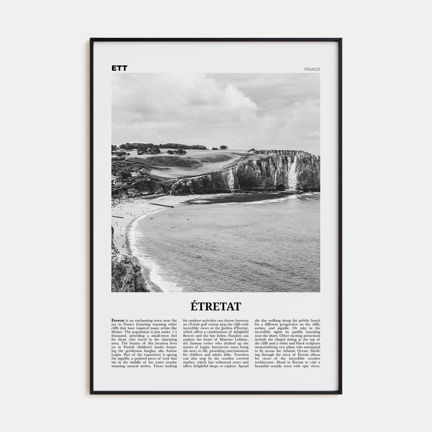Étretat Travel B&W Poster
