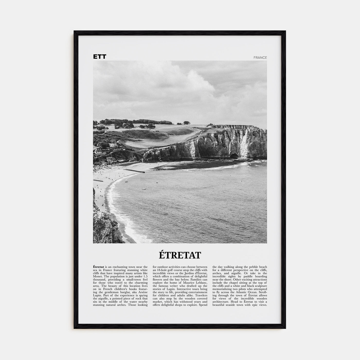 Étretat Travel B&W Poster