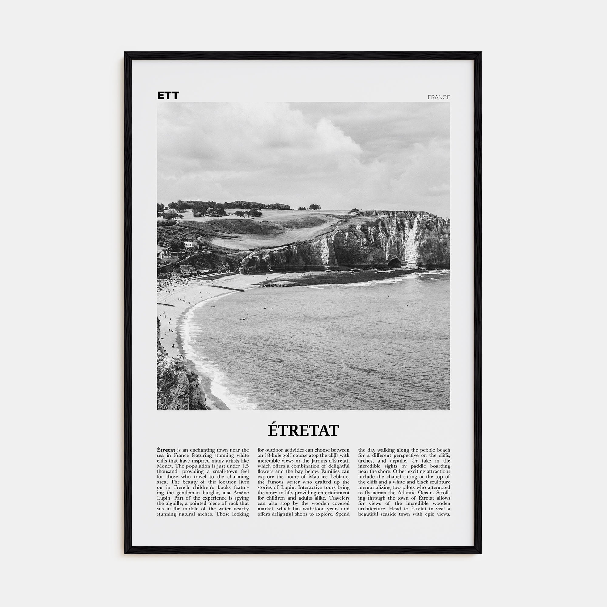 Étretat Travel B&W Poster