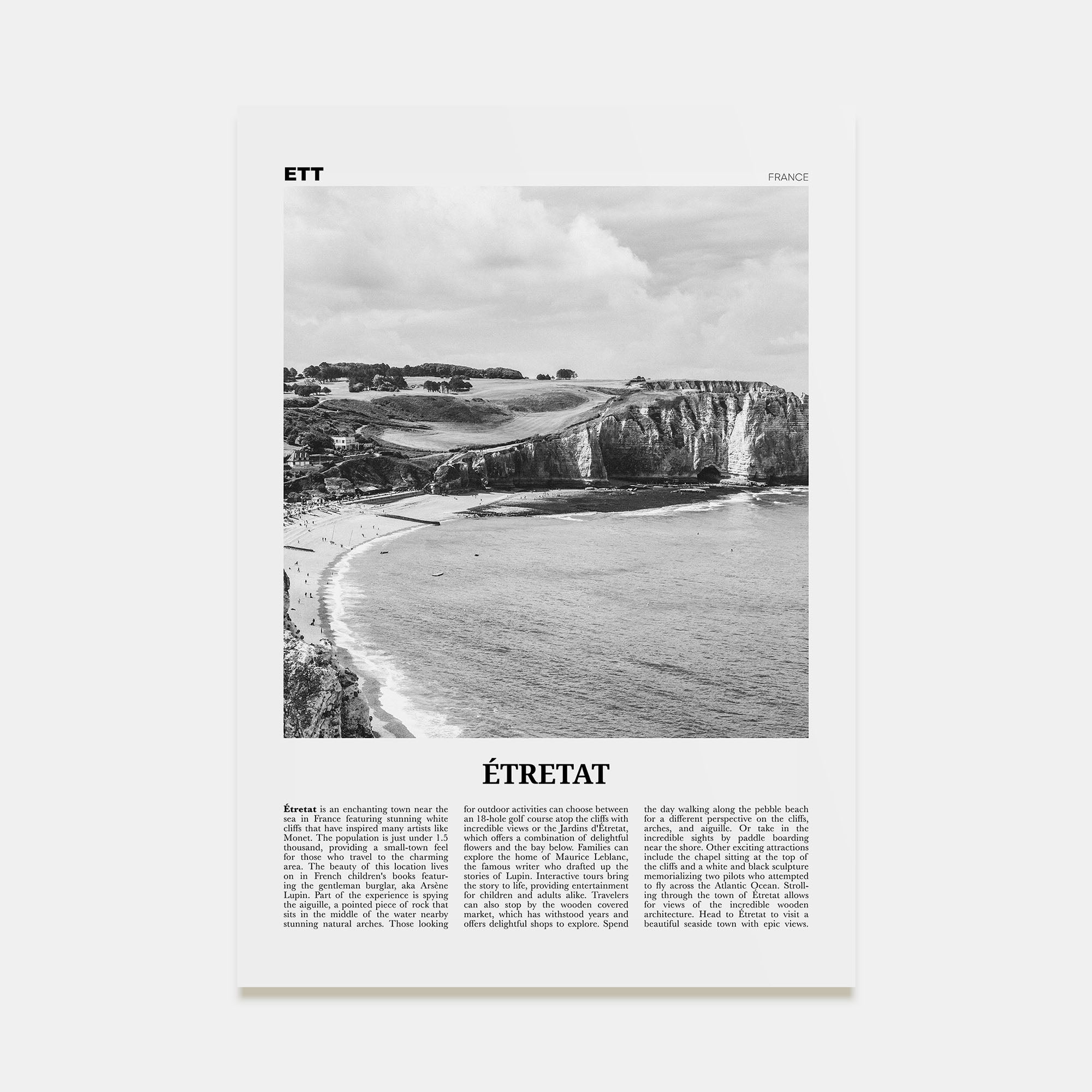 Étretat Travel B&W Poster