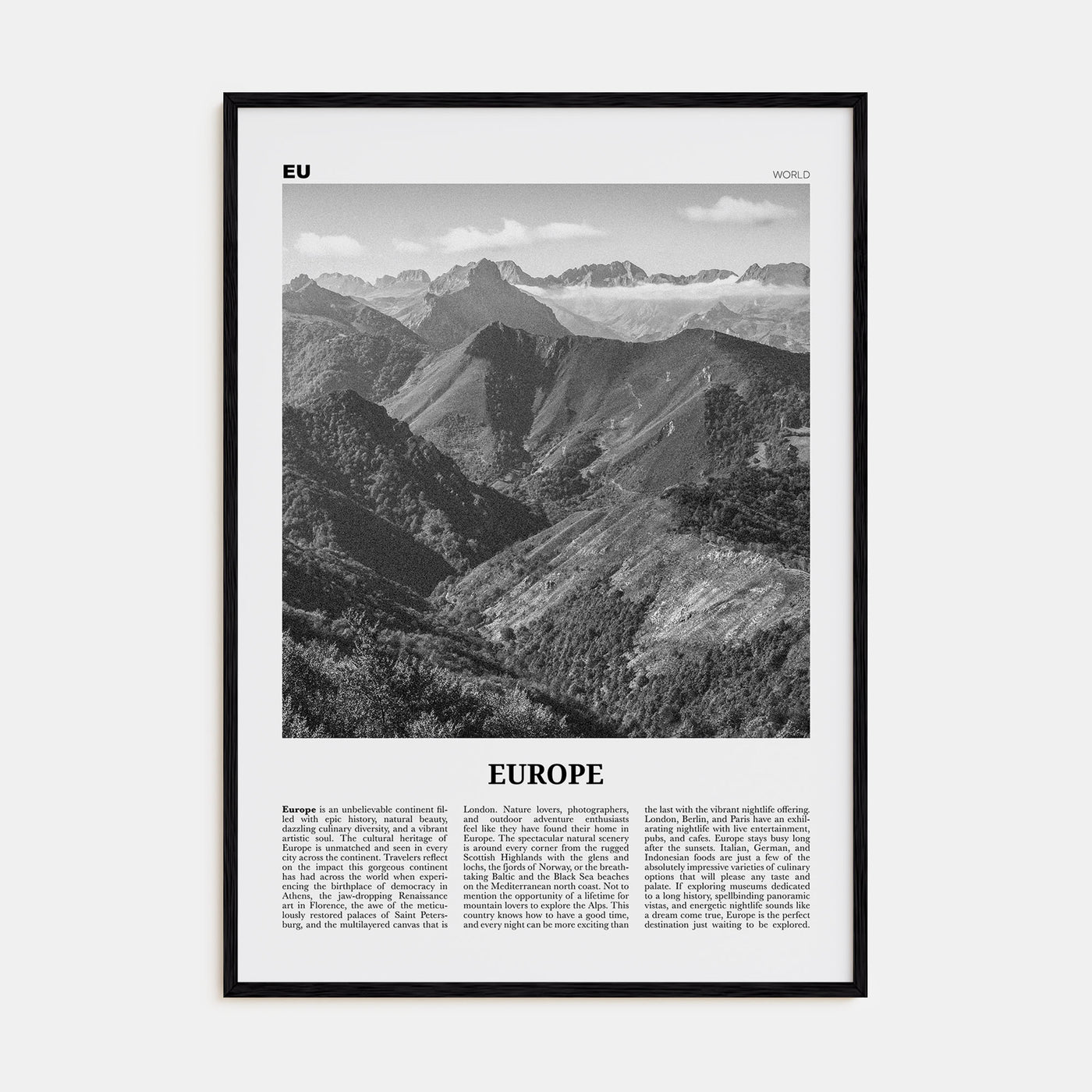 Europe Travel B&W Poster