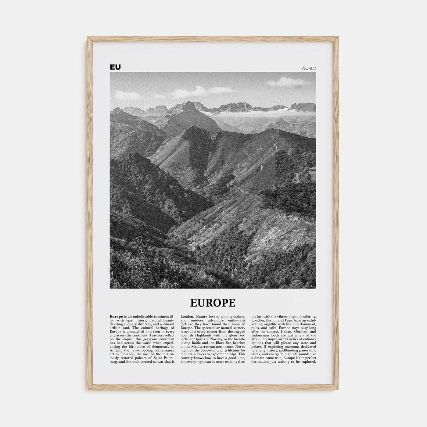 Europe Travel B&W Poster