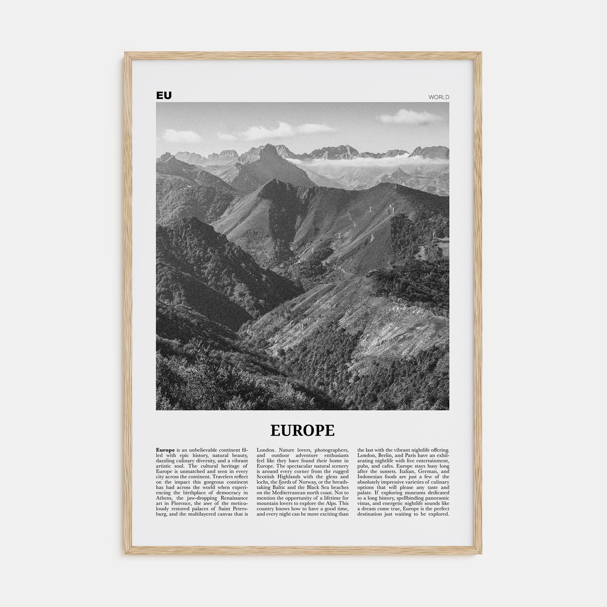Europe Travel B&W Poster