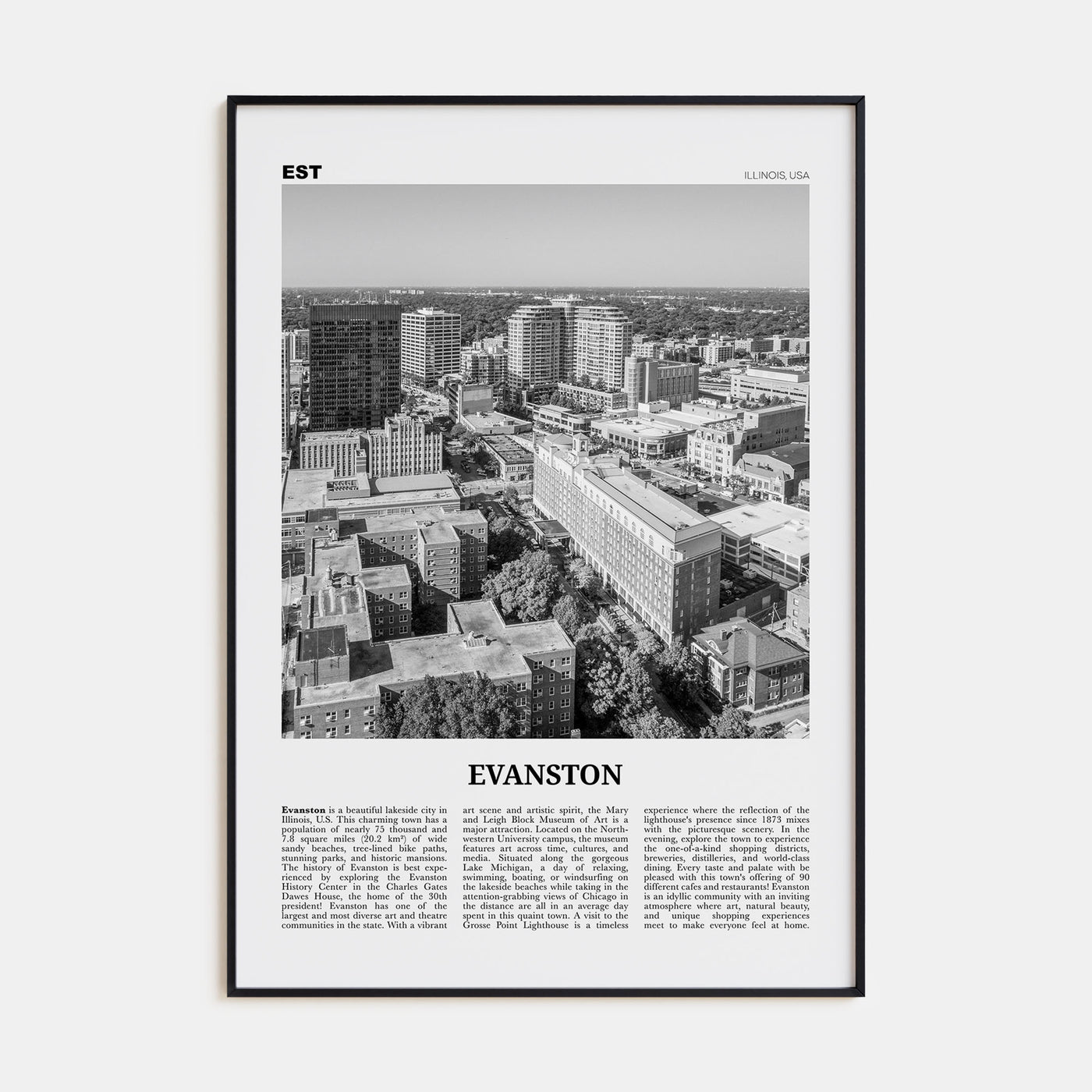 Evanston Travel B&W Poster