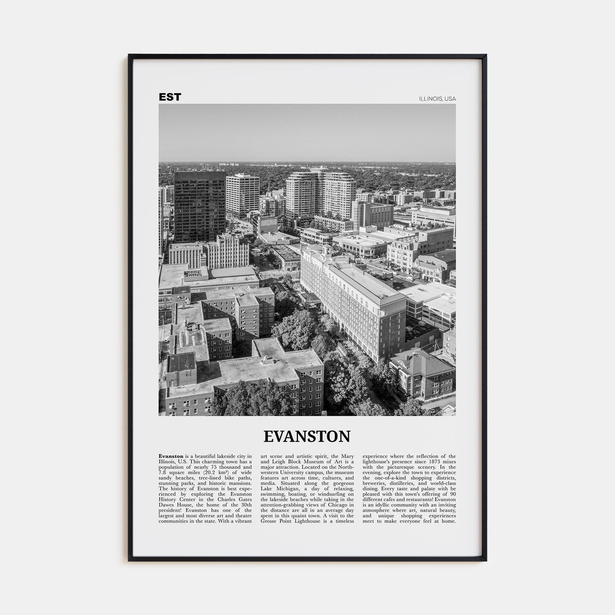 Evanston Travel B&W Poster