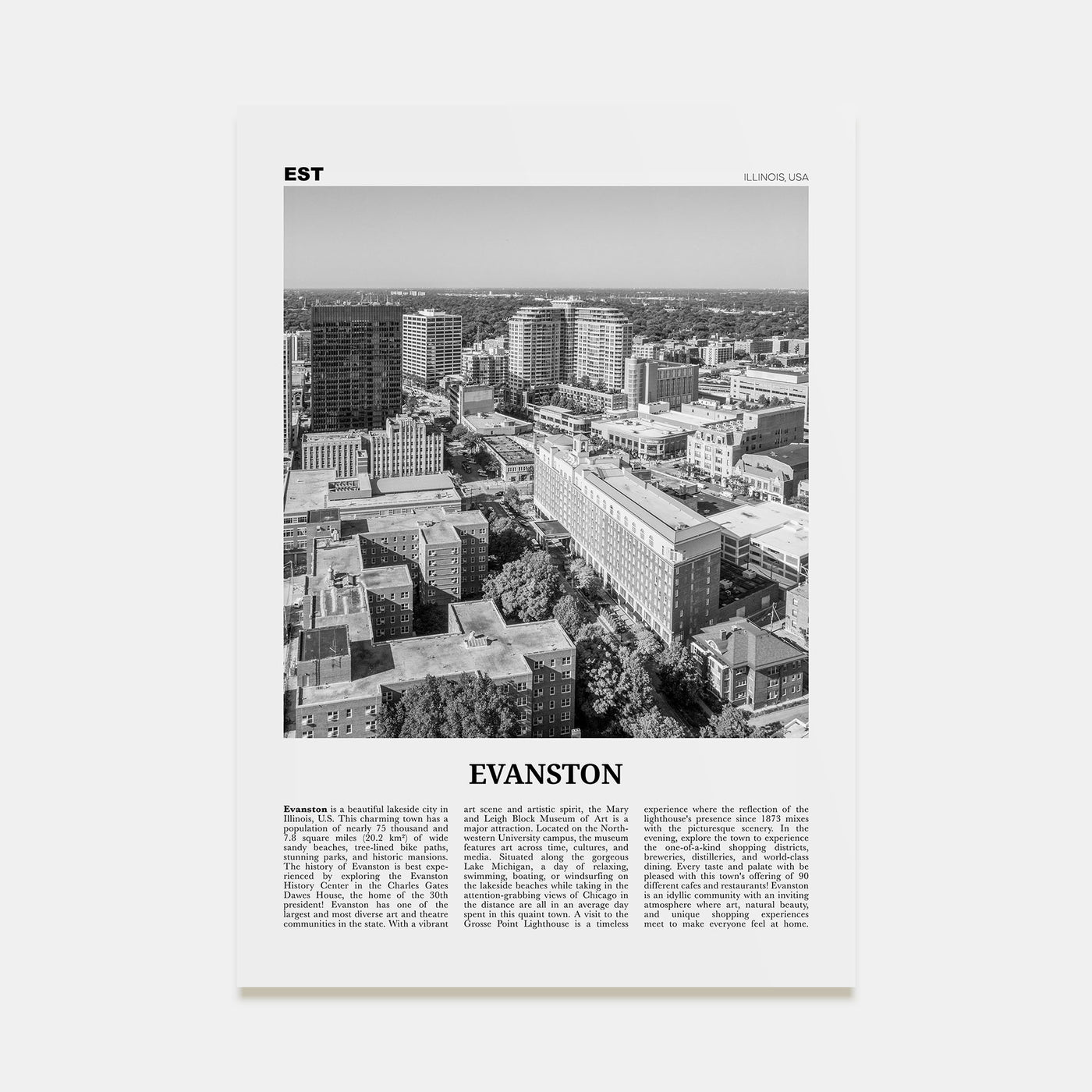 Evanston Travel B&W Poster