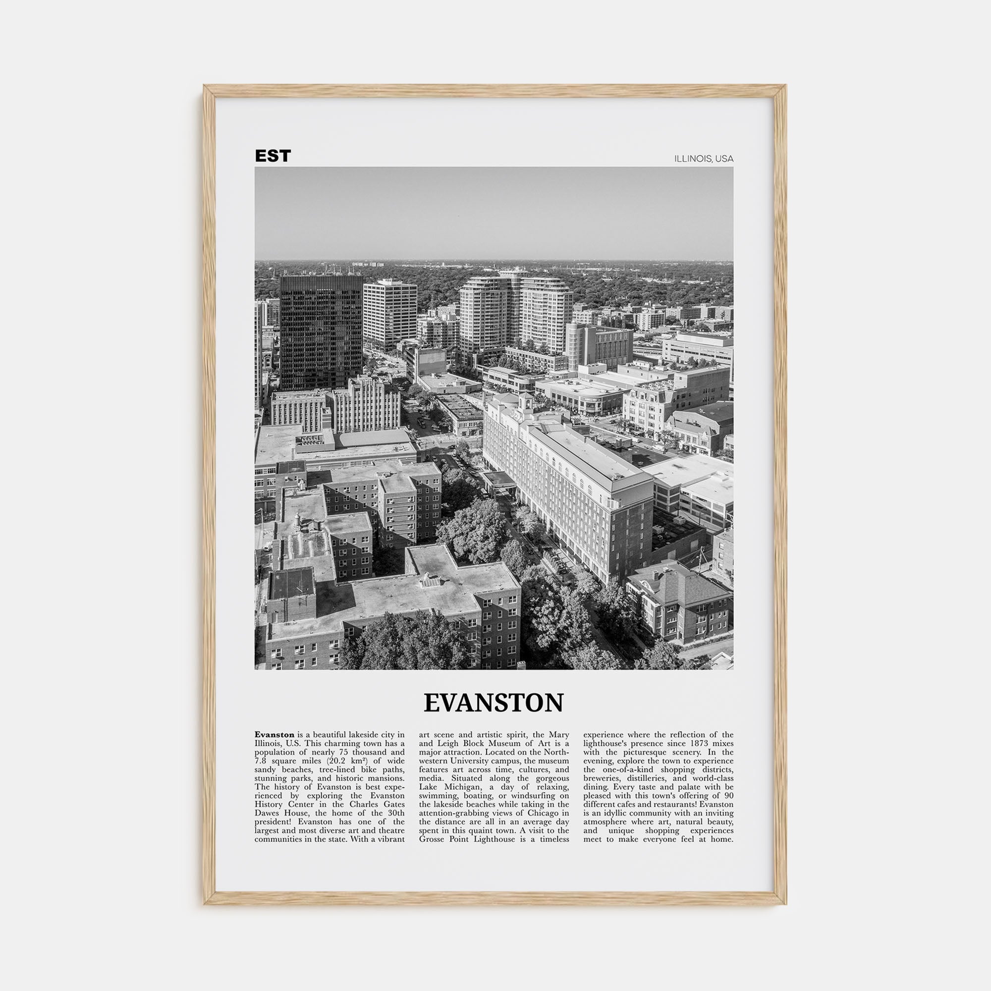 Evanston Travel B&W Poster