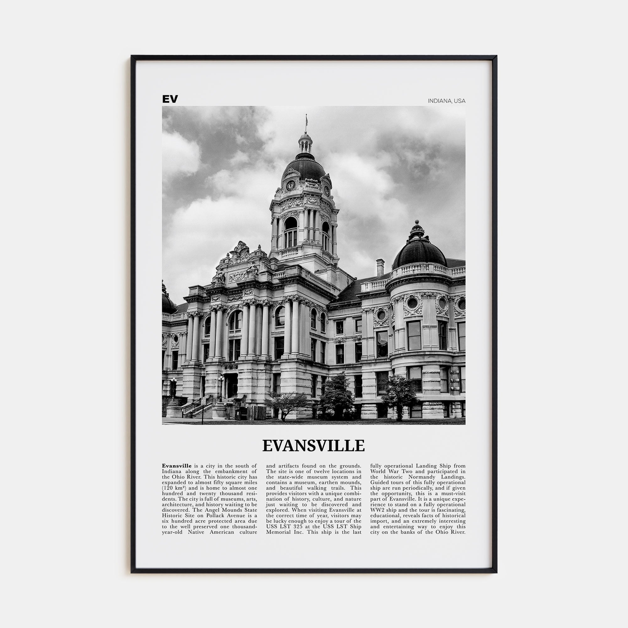Evansville Travel B&W Poster