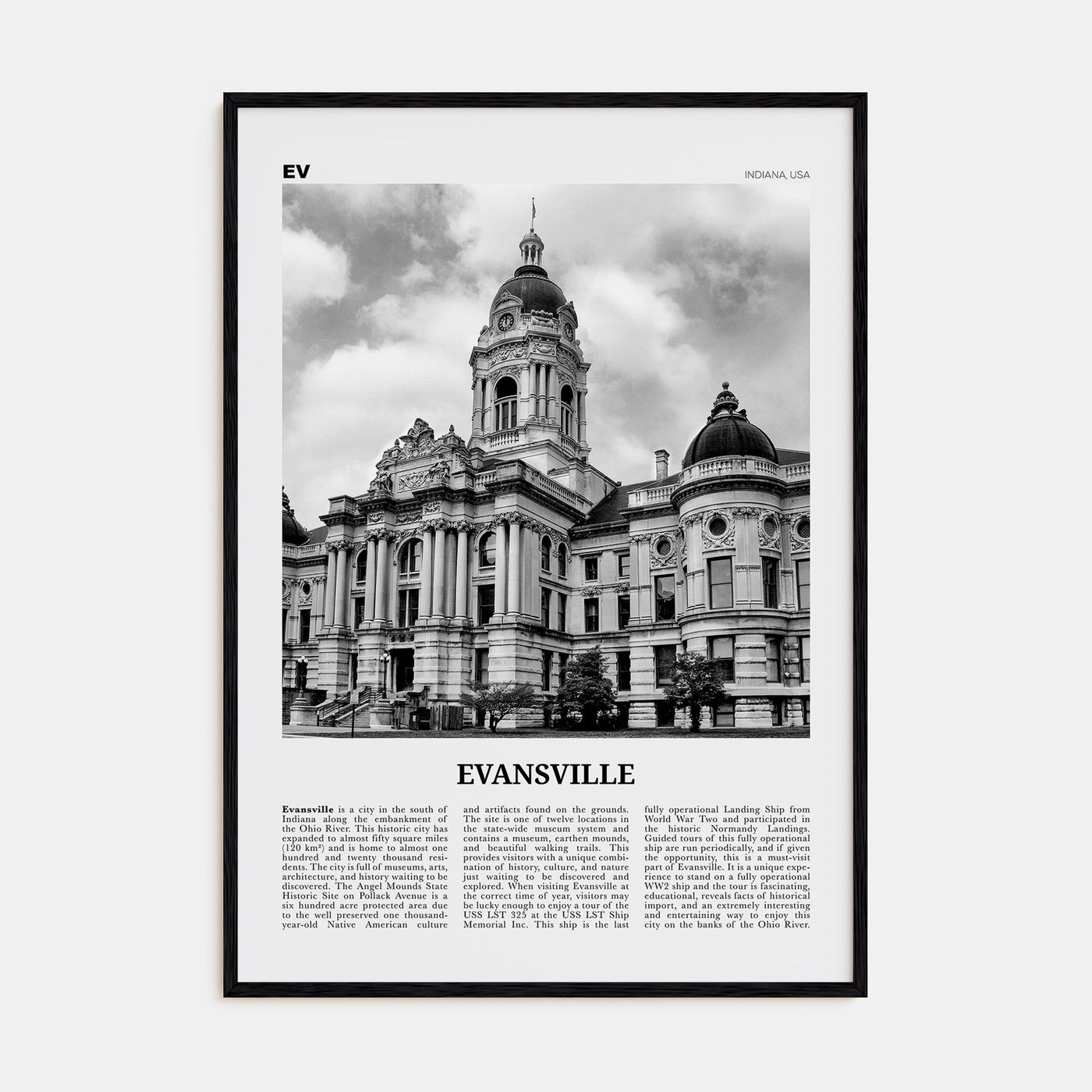 Evansville Travel B&W Poster