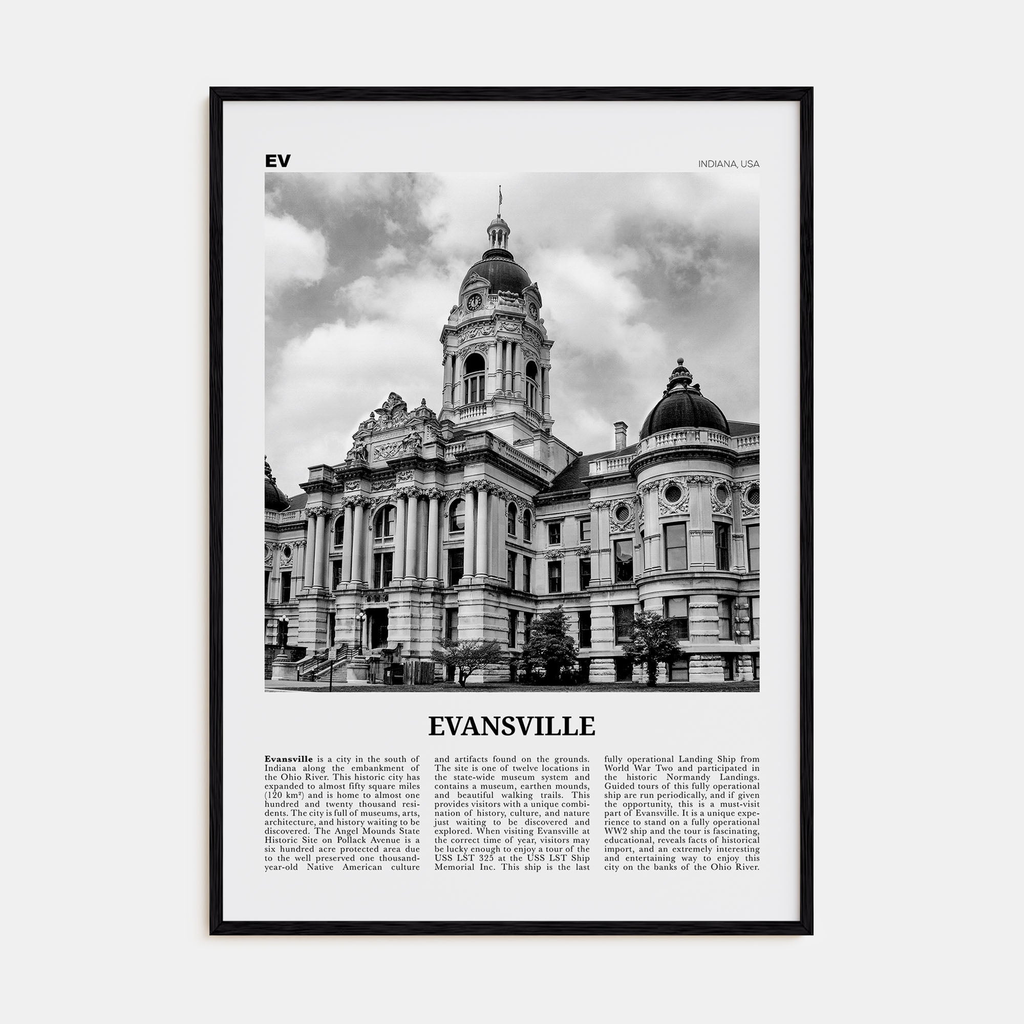 Evansville Travel B&W Poster