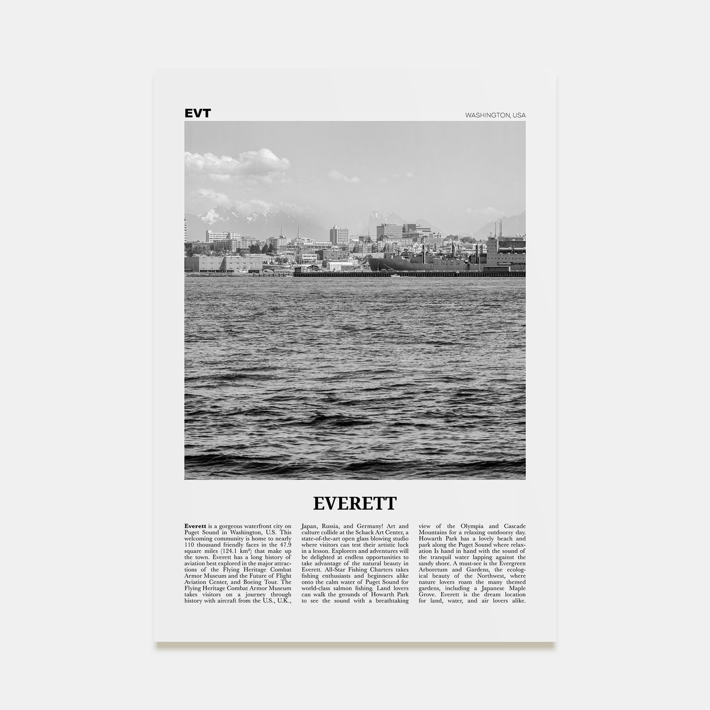 Everett Travel B&W Poster