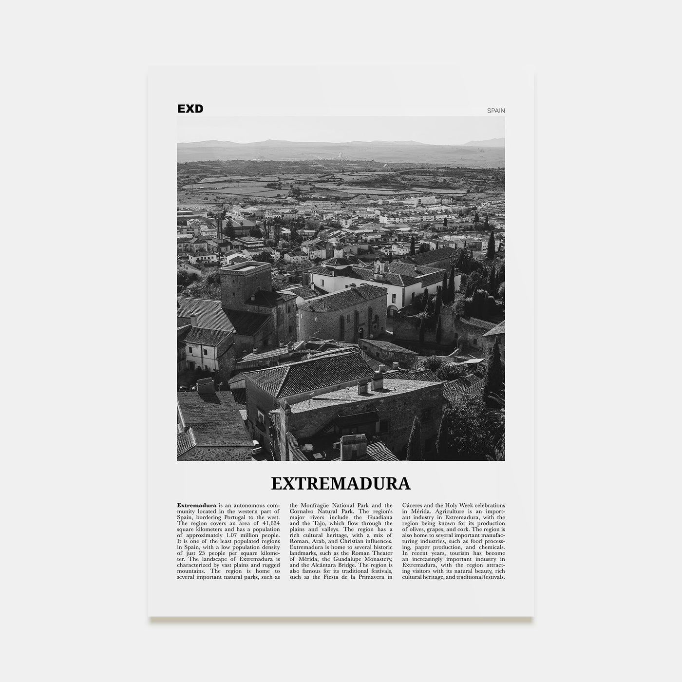 Extremadura Travel B&W Poster