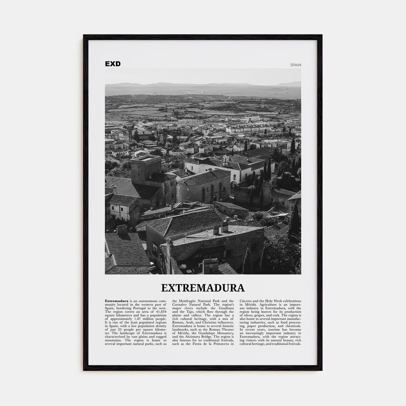 Extremadura Travel B&W Poster