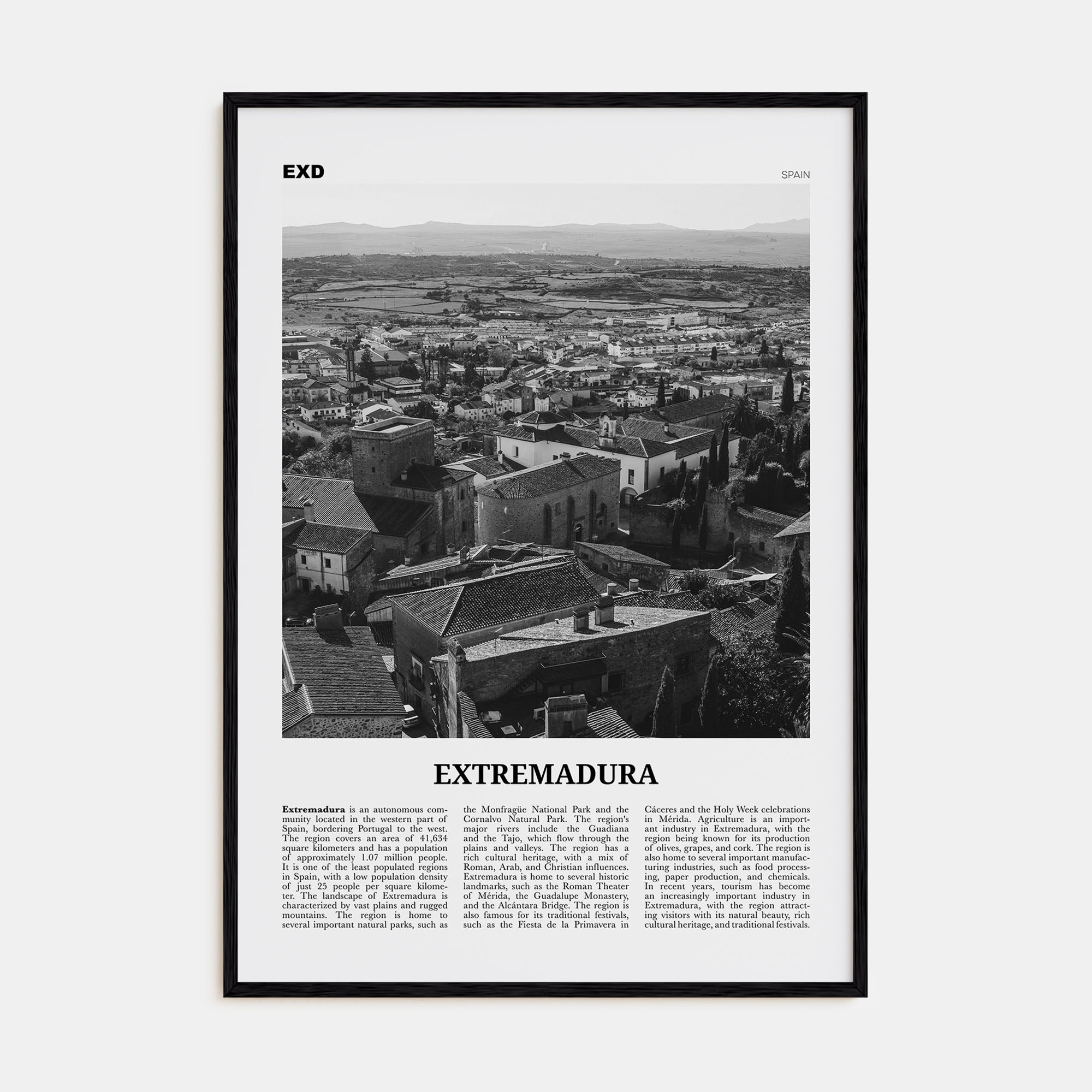 Extremadura Travel B&W Poster