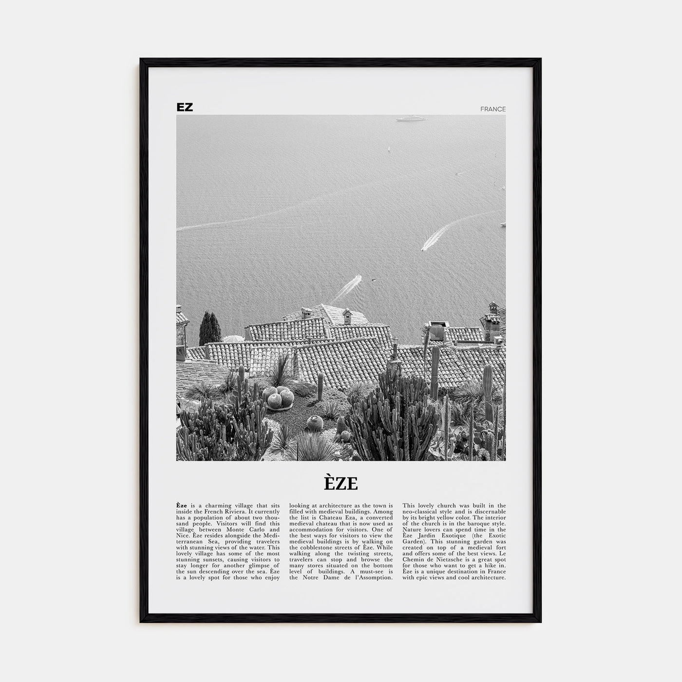 Èze Travel B&W Poster