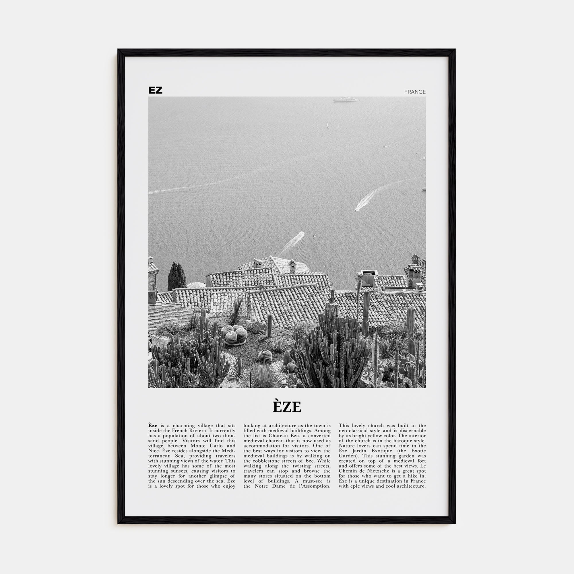 Èze Travel B&W Poster