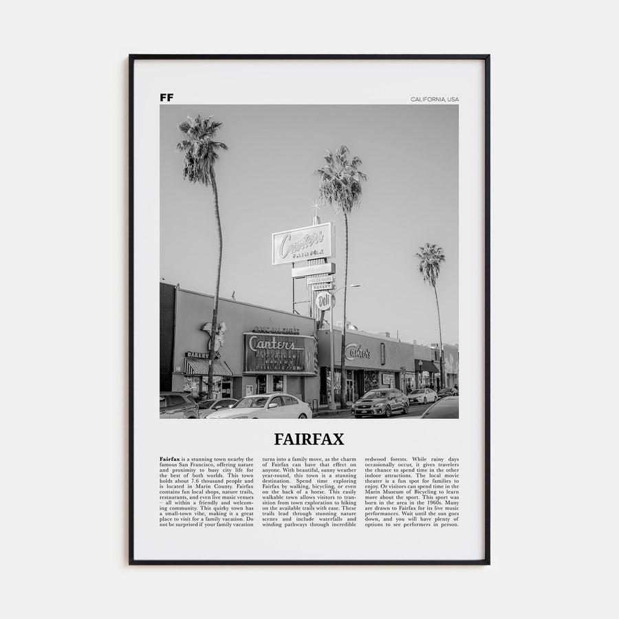 Fairfax, California Travel B&W Poster