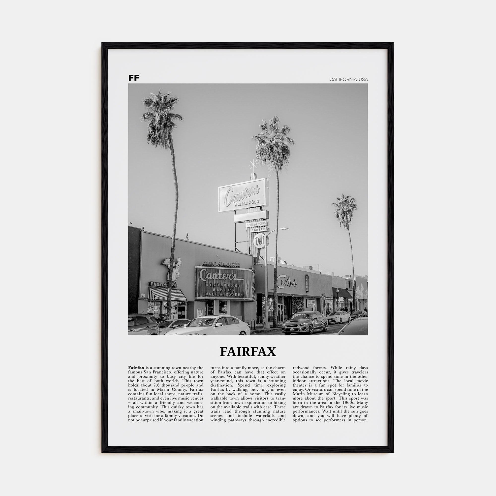 Fairfax, California Travel B&W Poster
