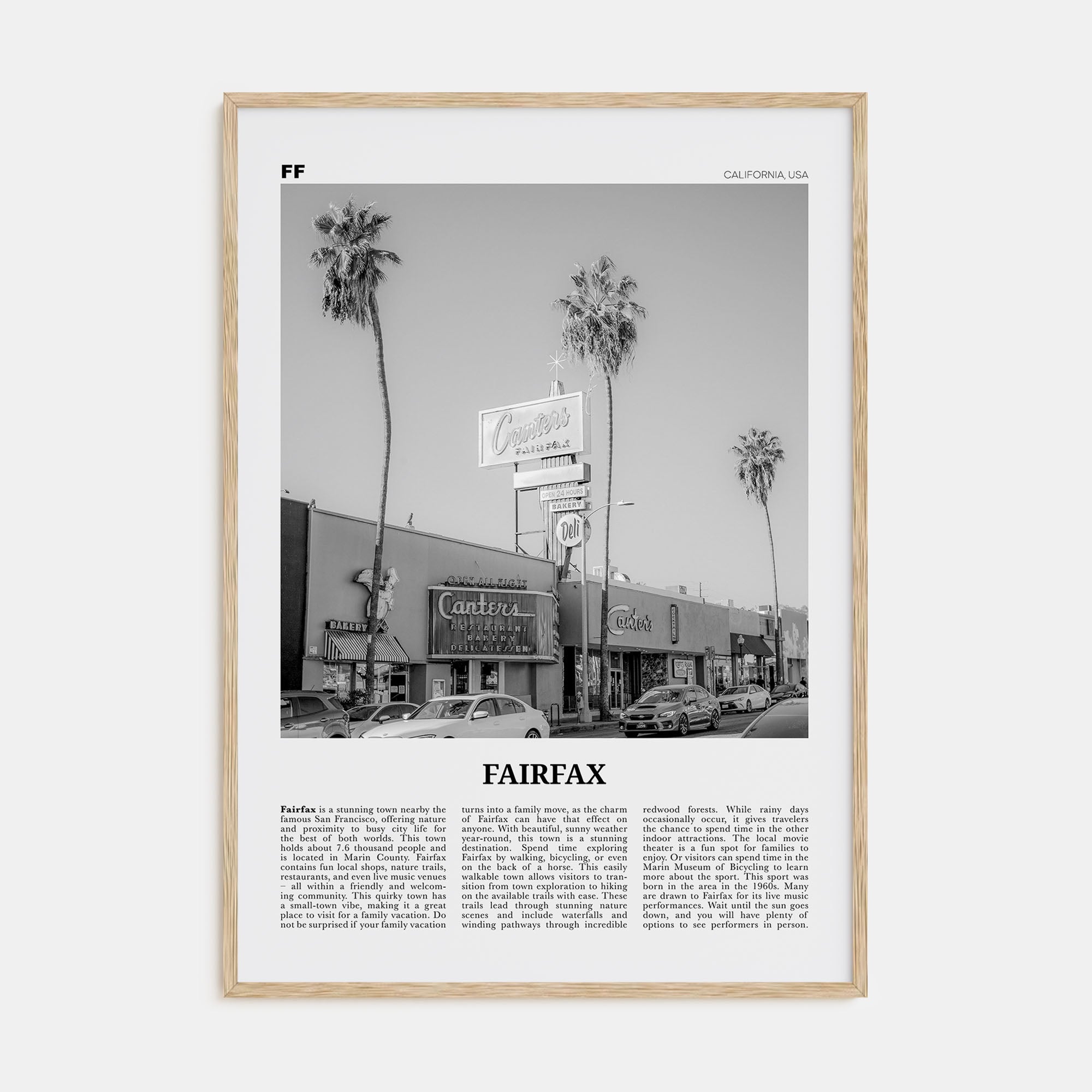 Fairfax, California Travel B&W Poster
