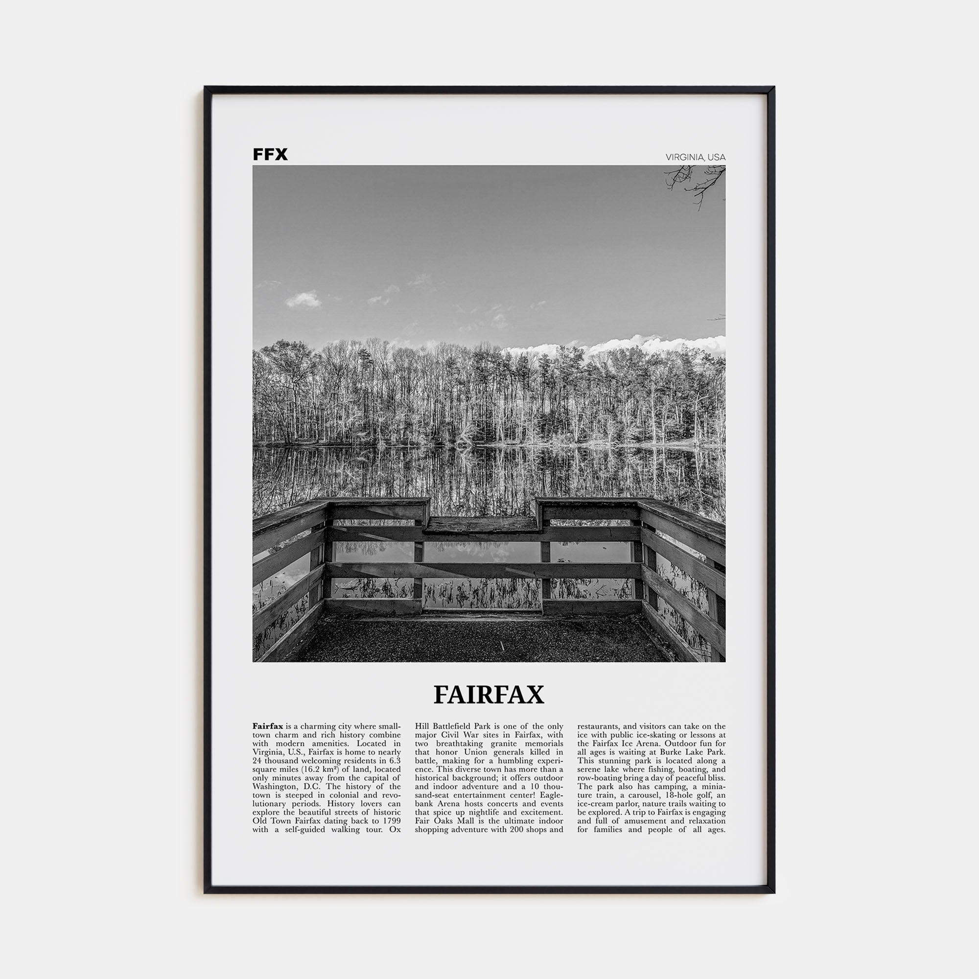 Fairfax, Virginia Travel B&W Poster