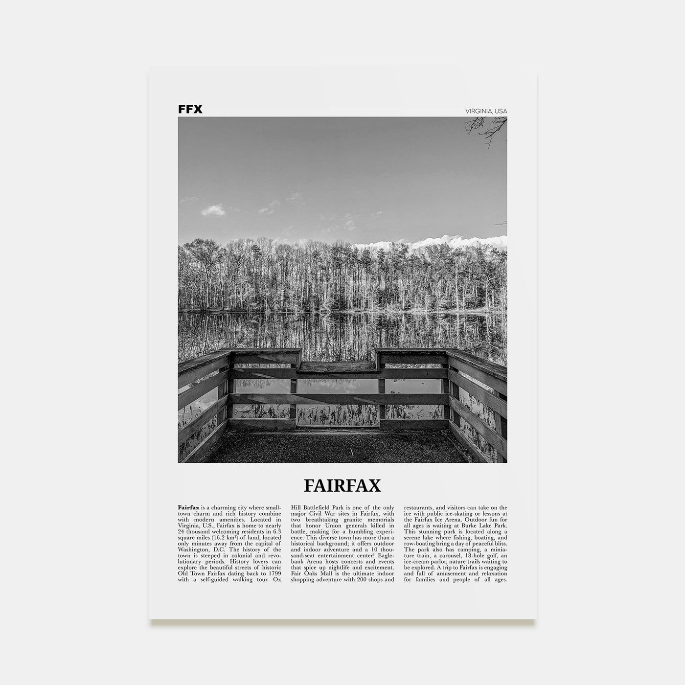 Fairfax, Virginia Travel B&W Poster