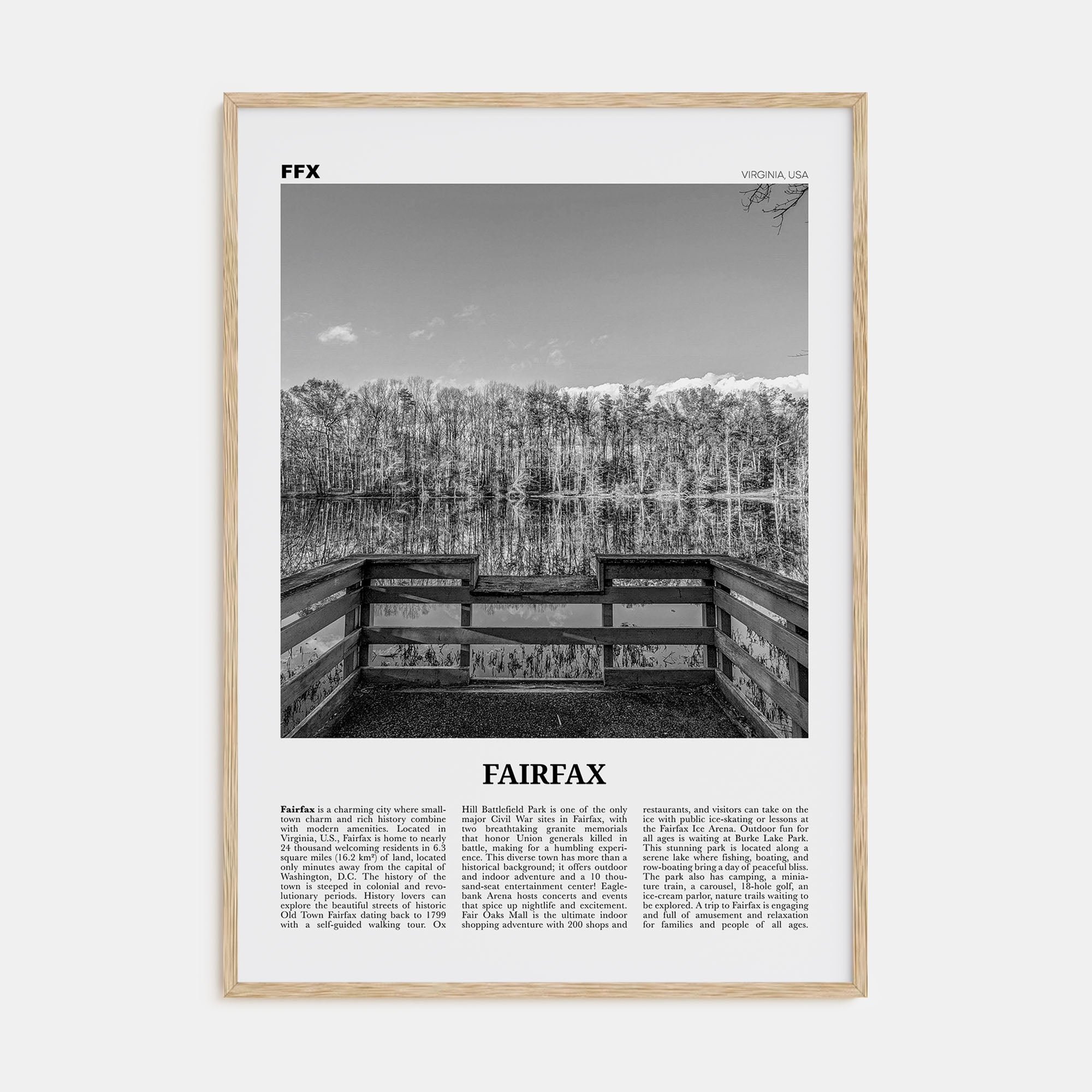 Fairfax, Virginia Travel B&W Poster