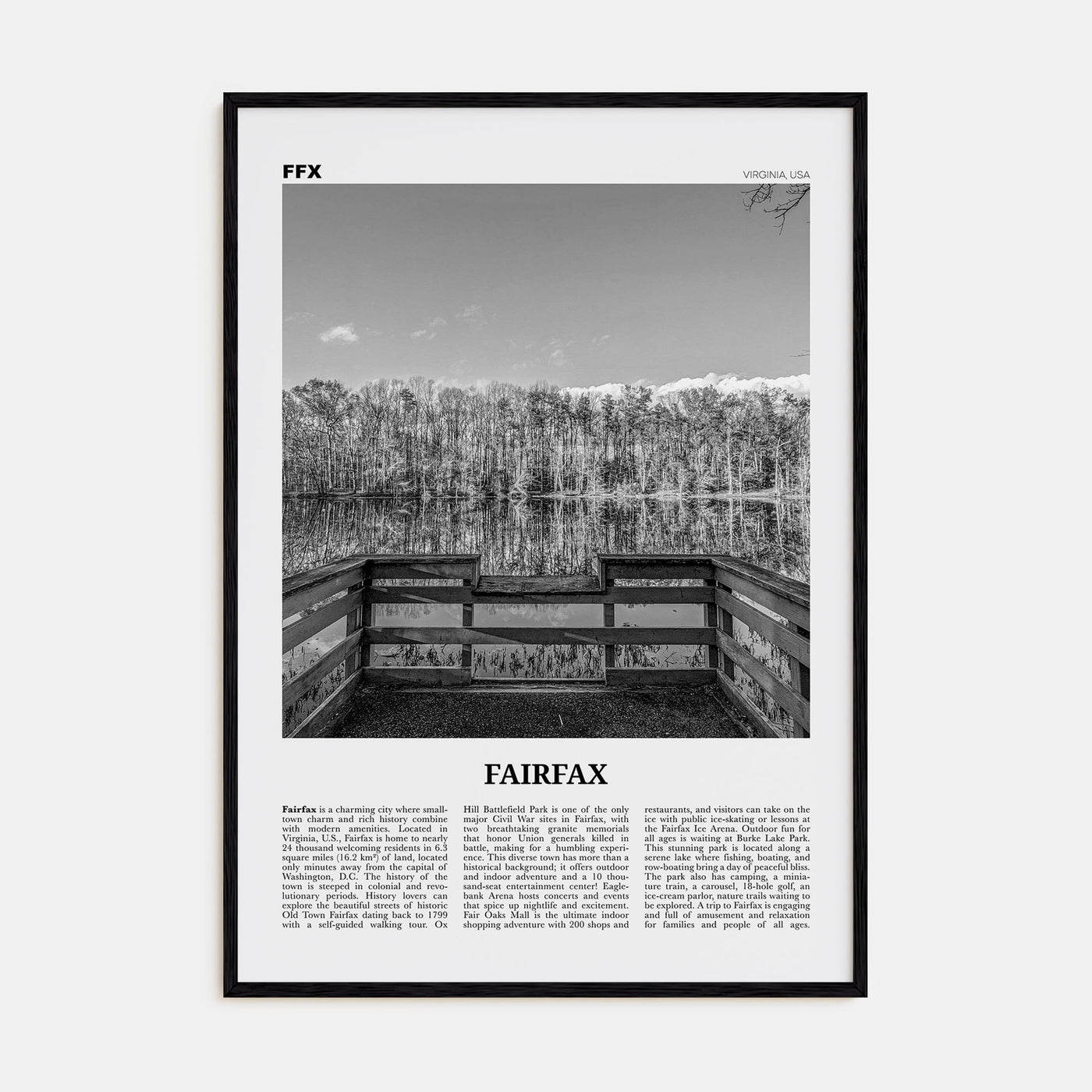 Fairfax, Virginia Travel B&W Poster