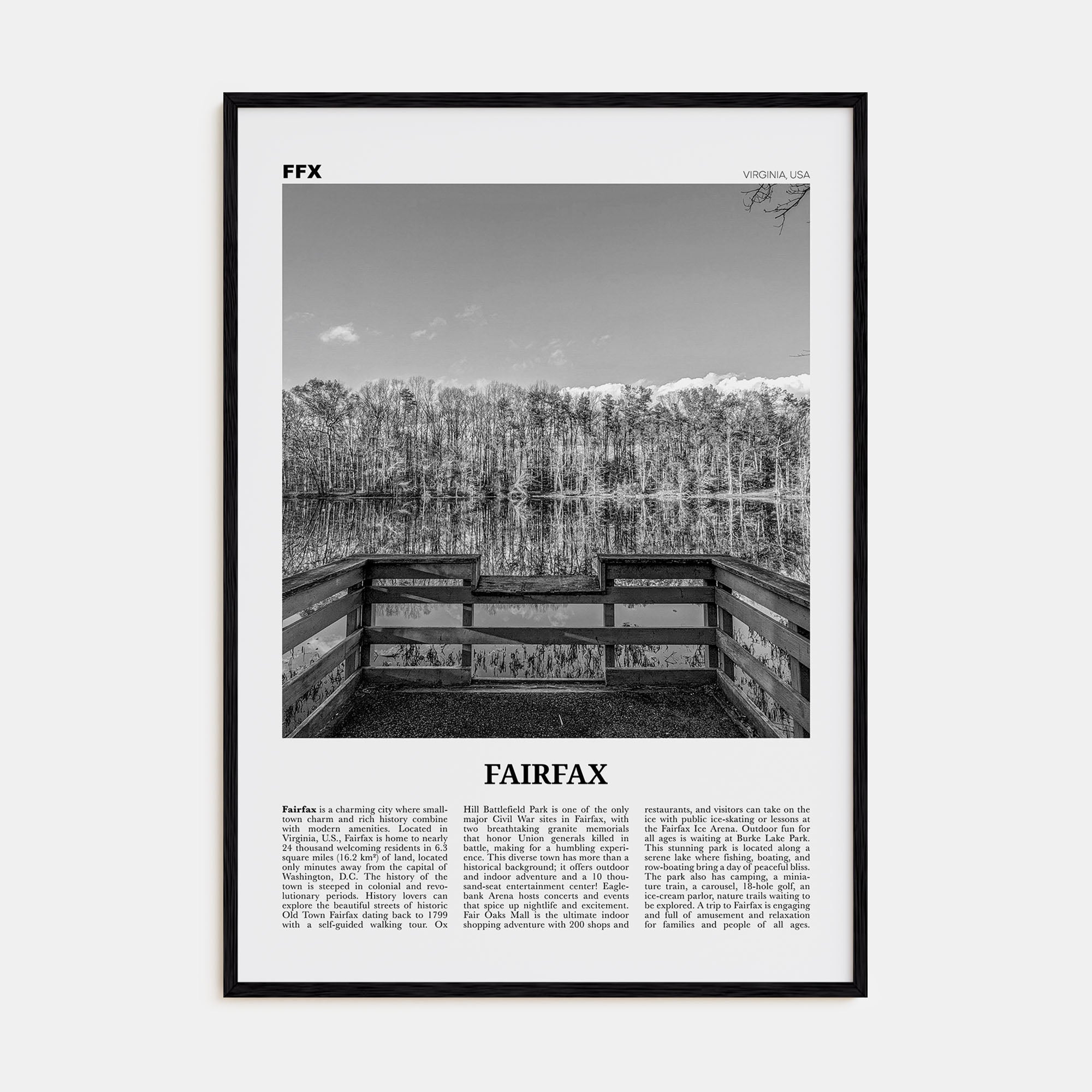 Fairfax, Virginia Travel B&W Poster