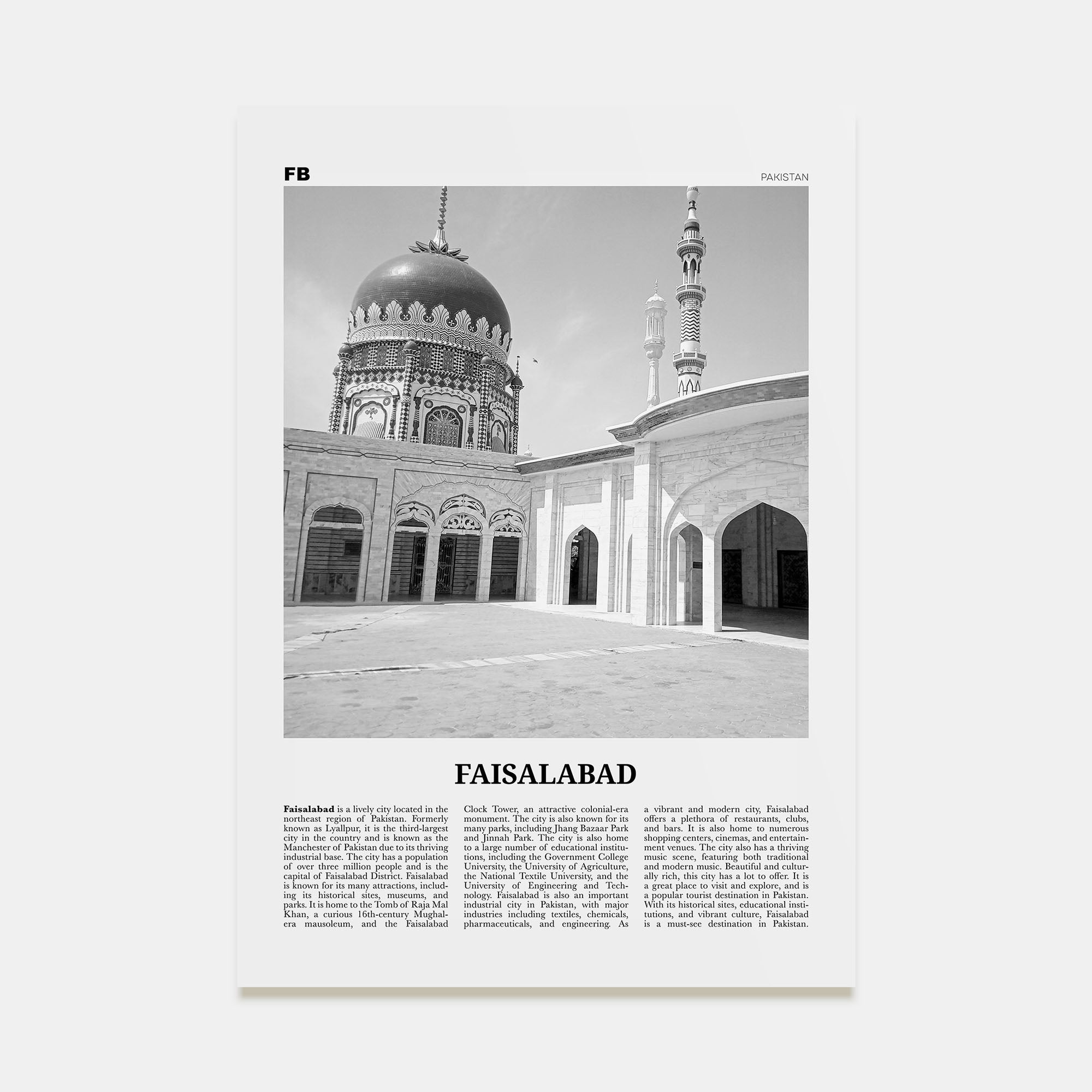 Faisalabad Travel B&W Poster