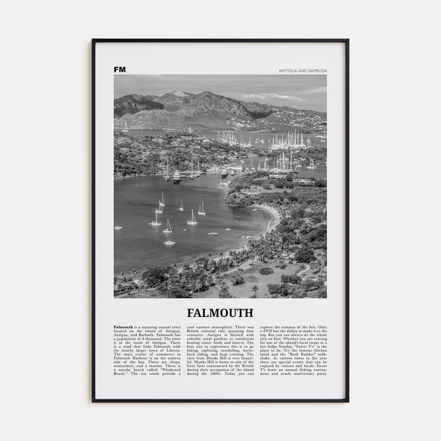 Falmouth, Antigua and Barbuda Travel B&W Poster