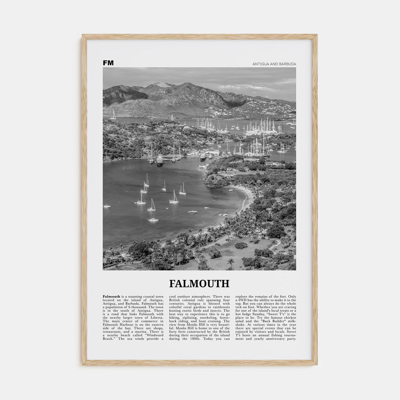 Falmouth, Antigua and Barbuda Travel B&W Poster