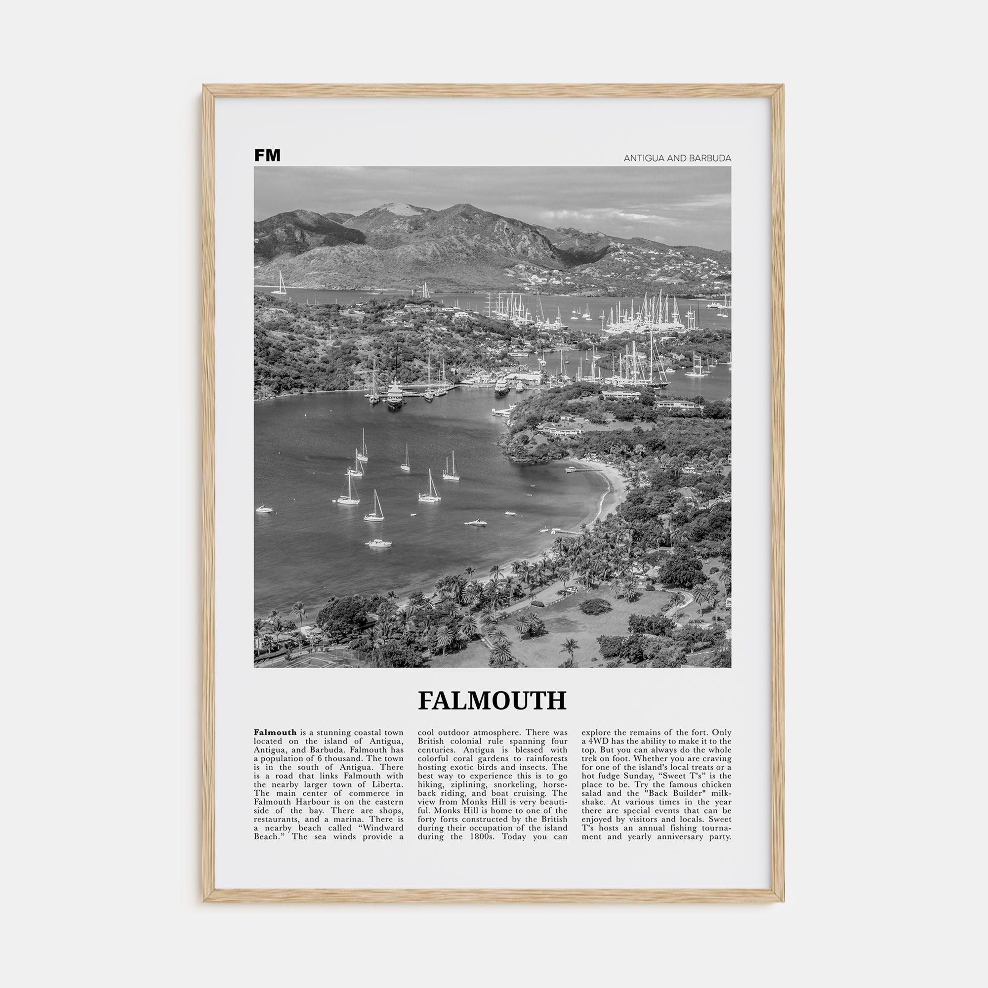 Falmouth, Antigua and Barbuda Travel B&W Poster