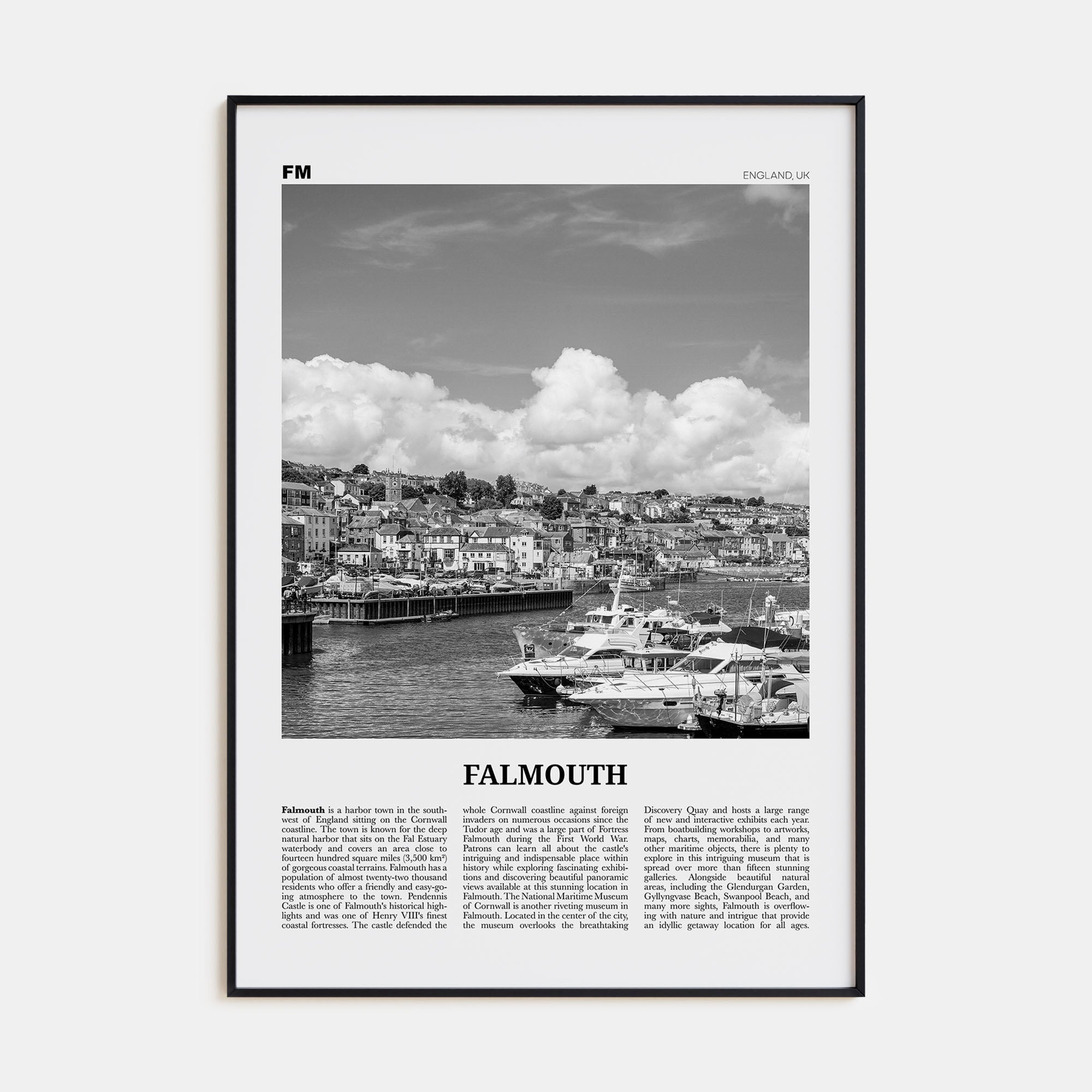 Falmouth, England Travel B&W Poster