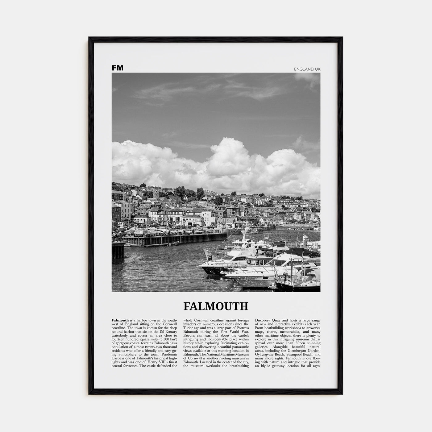 Falmouth, England Travel B&W Poster
