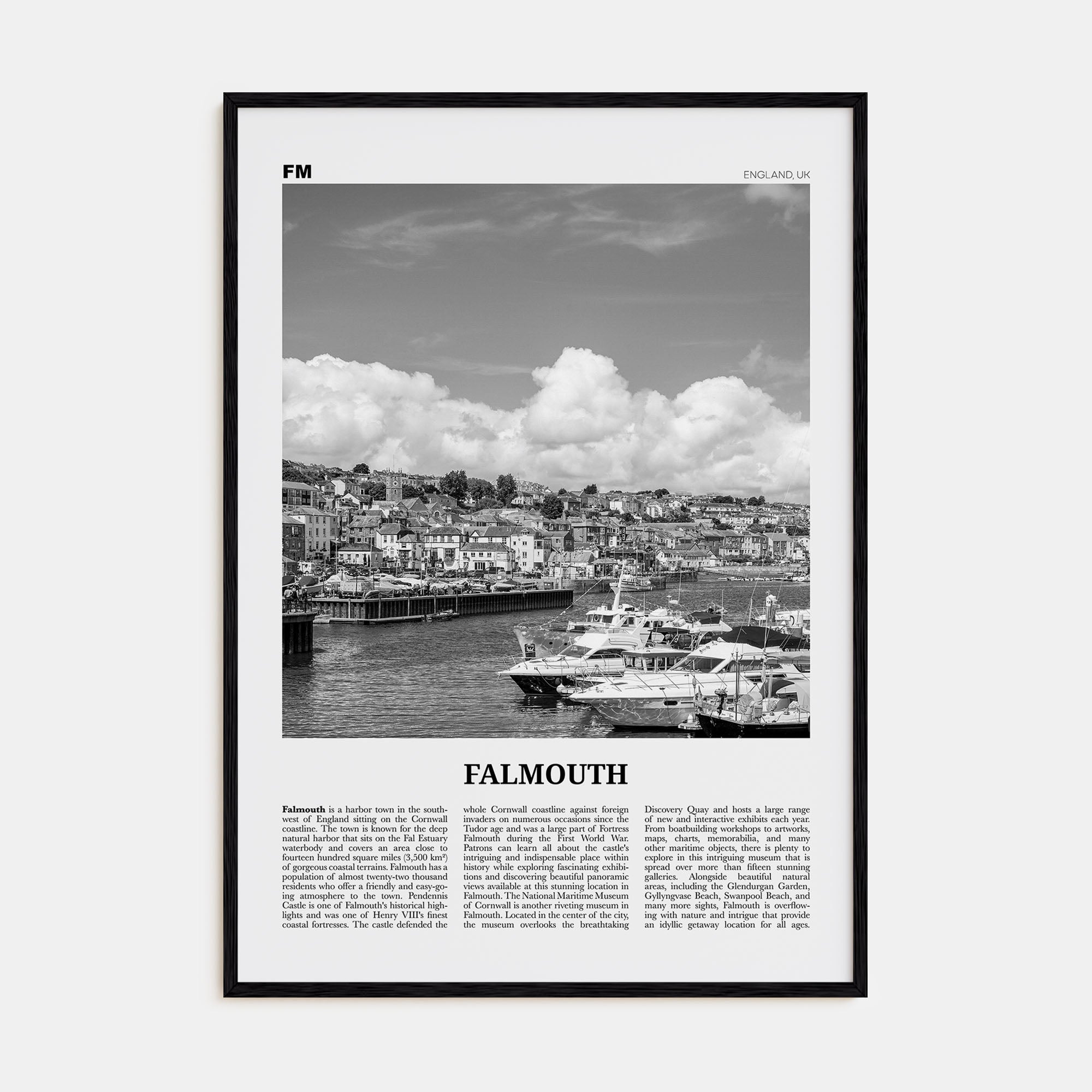 Falmouth, England Travel B&W Poster