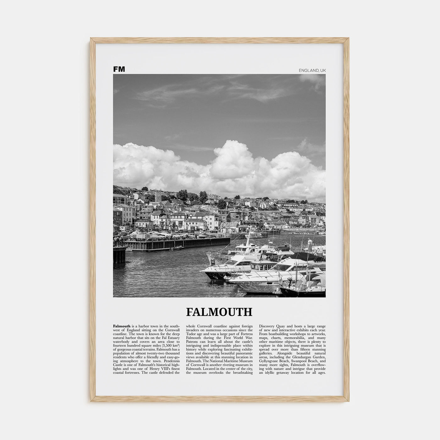 Falmouth, England Travel B&W Poster