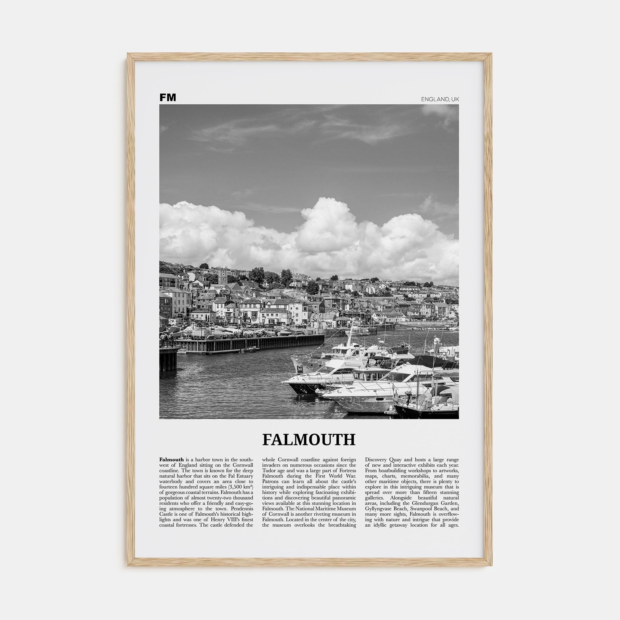 Falmouth, England Travel B&W Poster