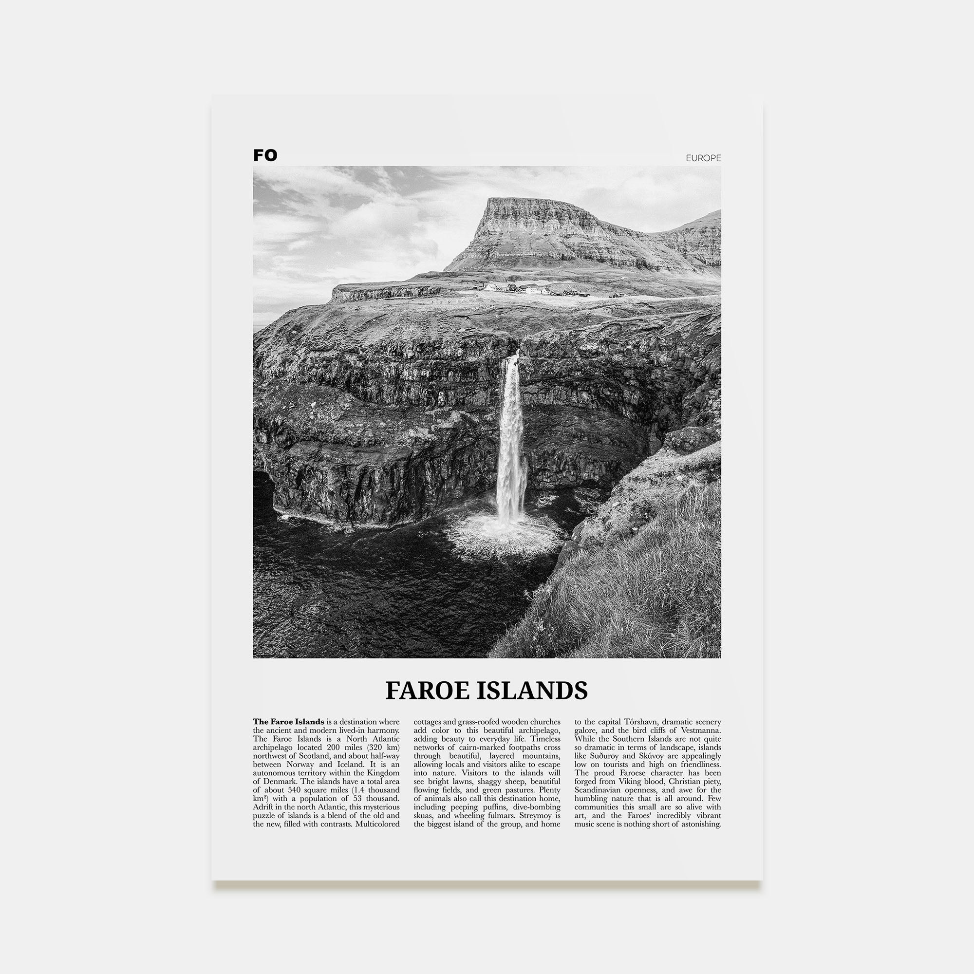 Faroe Islands Travel B&W Poster