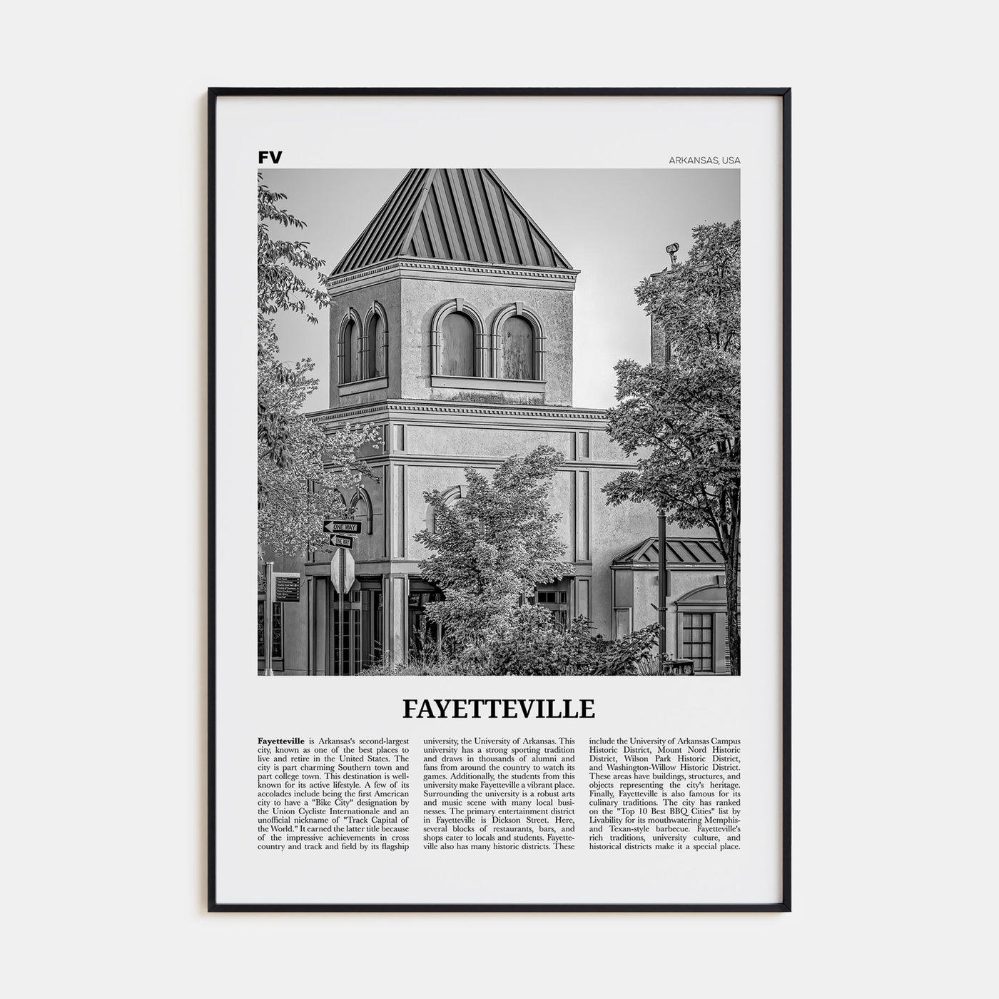 Fayetteville, Arkansas Travel B&W Poster